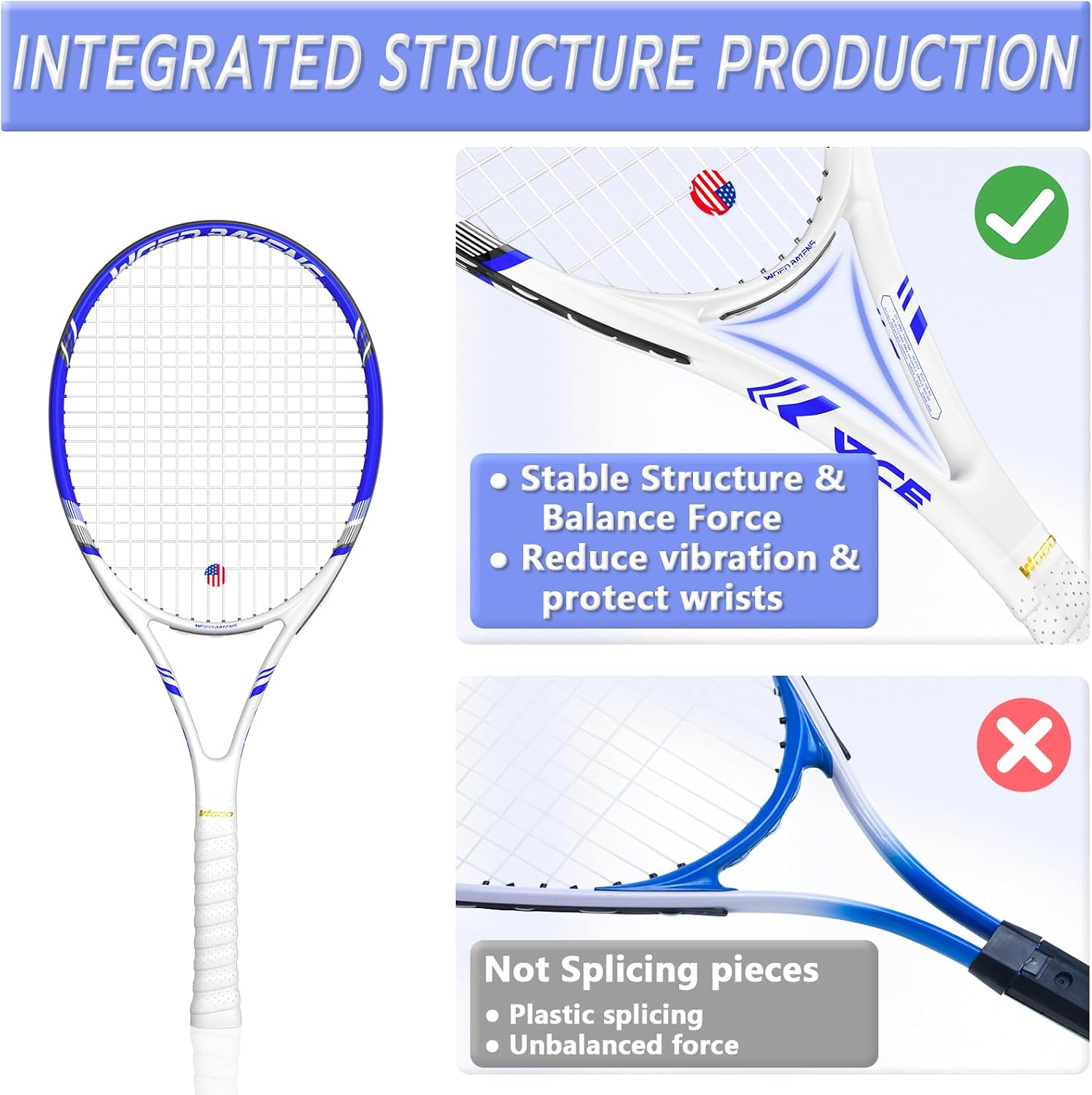 Pro Tennis Racket for Adults, 2 Player 27 inch Speed Tennis Racquet Acceptable for Beginner and Professional with 3 Tennis Balls, 2 Vibration Dampes, 2 Overgrips, Tennis Bag - Image 2