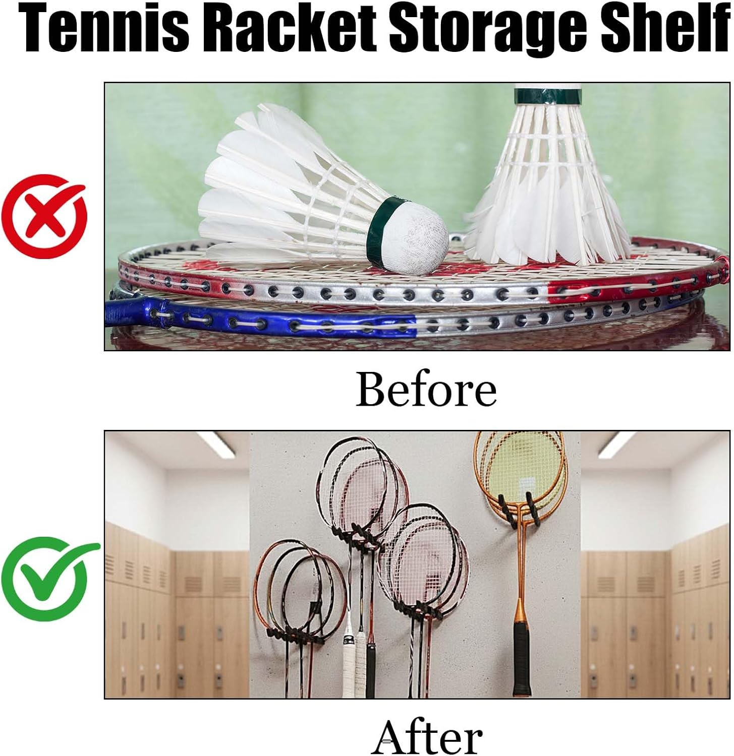 2 Pack Wall-Mounted Tennis Racket Storage Rack Display Stand, Badminton Racket Stand, Suitable for Badminton Rackets - Image 3