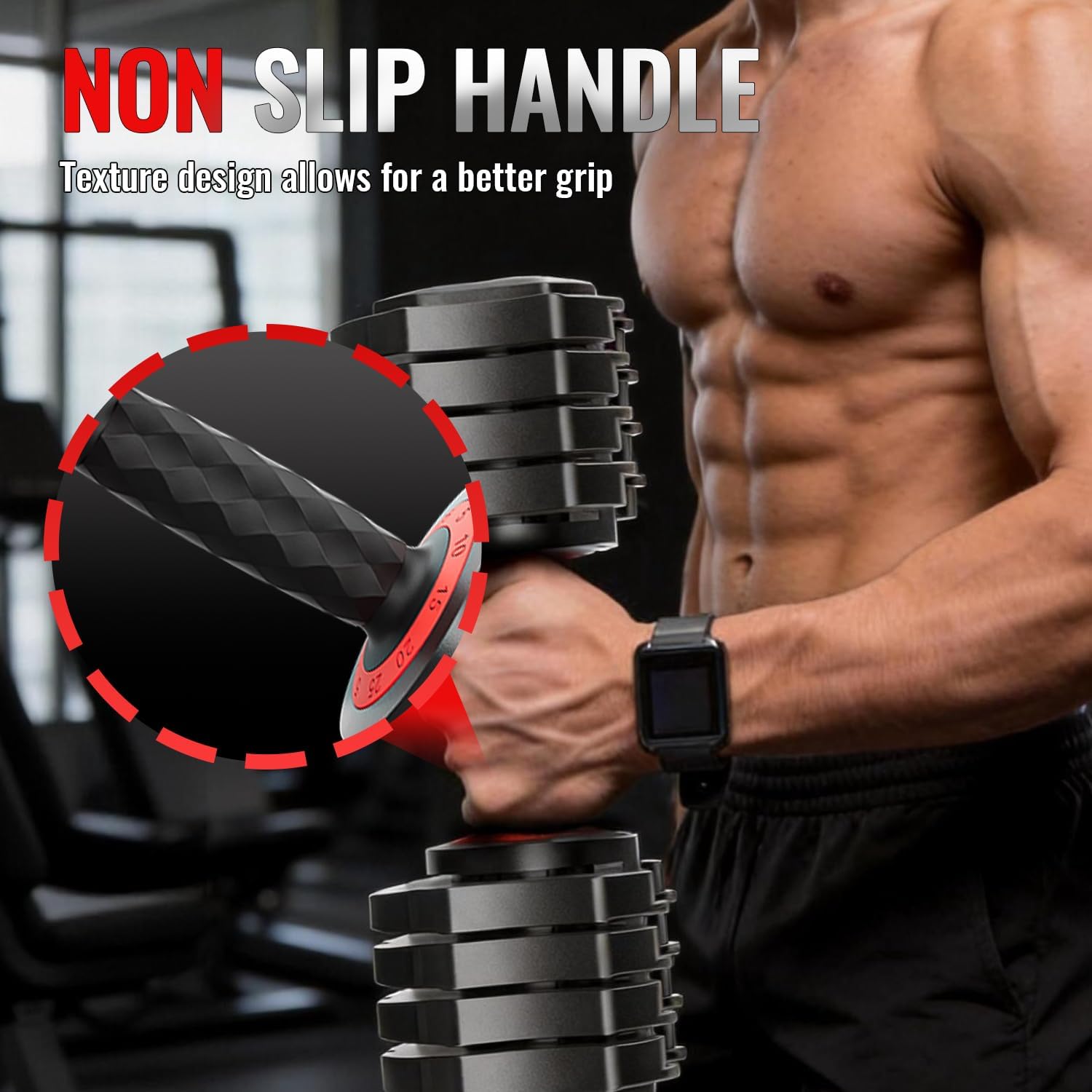 WHATAFIT 2026 Upgrade 25LB Adjustable Dumbbell, 5-in-1 Fast Weight Change with Anti-Slip Handle & Tray, Single Dumbbell for Full Body Workout Fitness Strength Training at Home Gym for Men Women - Image 6