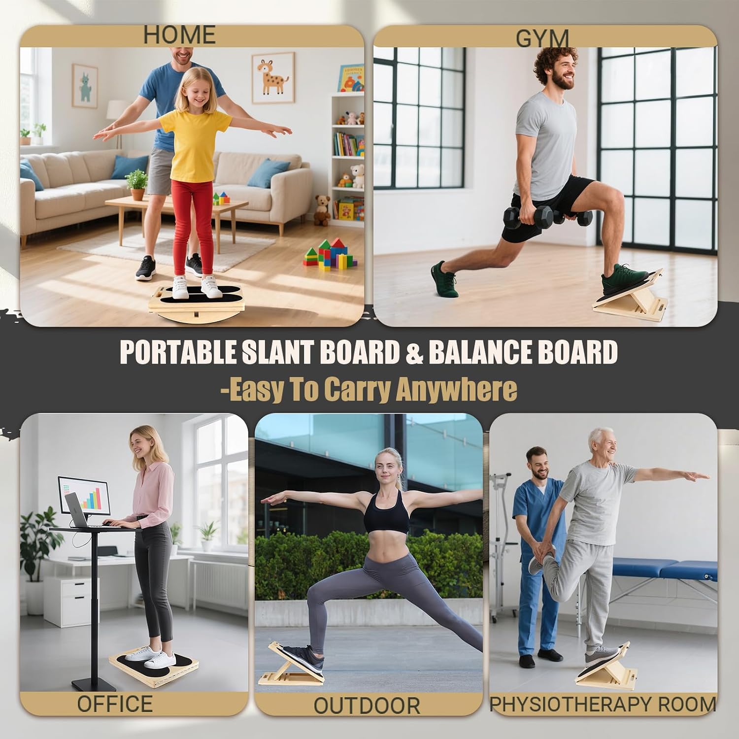 3-in-1 Slant Board & 180°/360° Balance Board, Portable 6 Angle Adjustable Calf Stretcher with Training Poster, Anti-Slip 300LBS Wobble Board for Physical Therapy, Standing Desk & Core Strength - Image 7