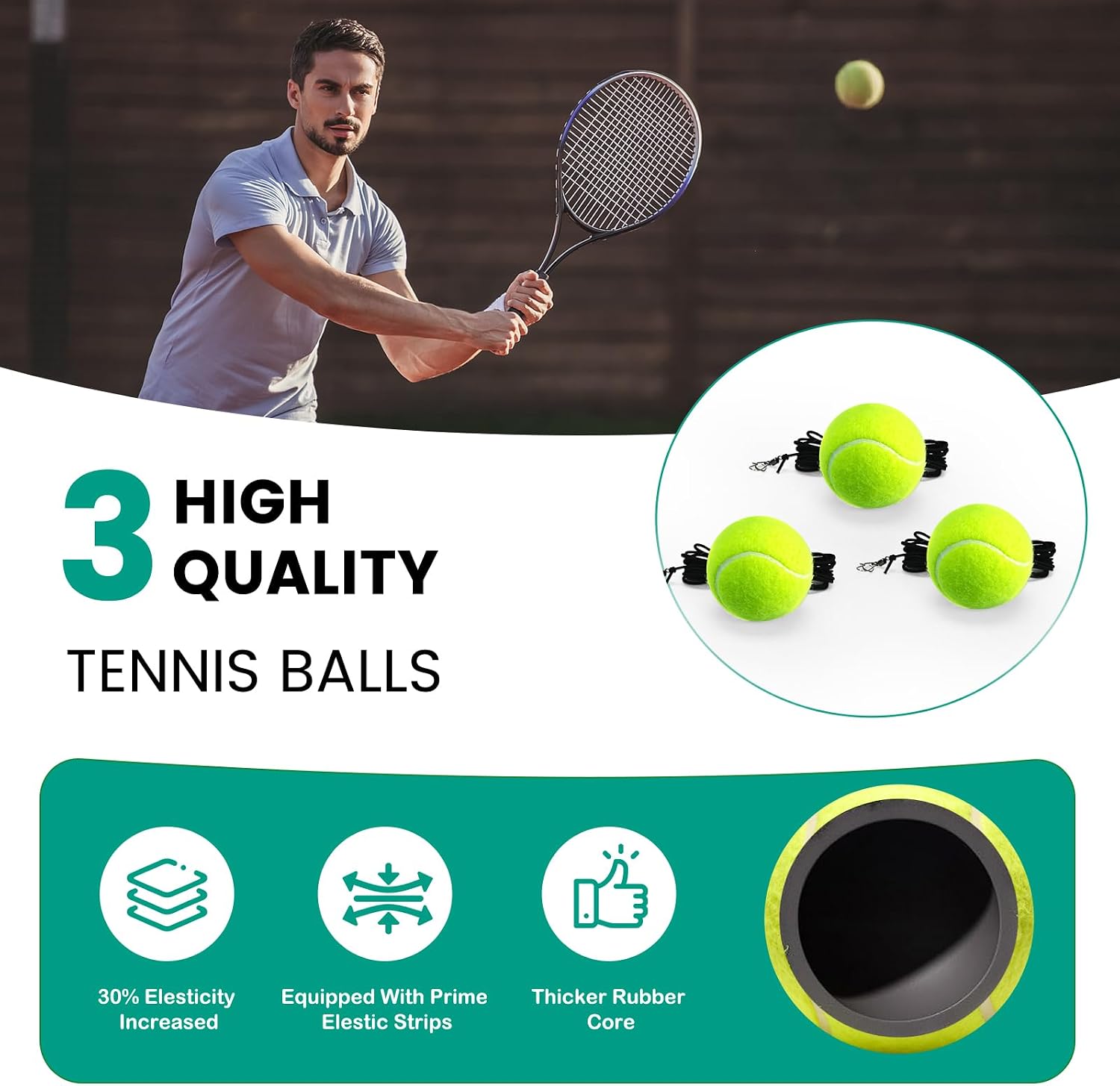 Tennis Trainer Metal Base, Portable Tennis Practice Rebounder with 3 High-Elastic String Balls, Prime Solo Tennis Trainer Tennis Ball Rebounder Outside for Adults Kids - Image 2