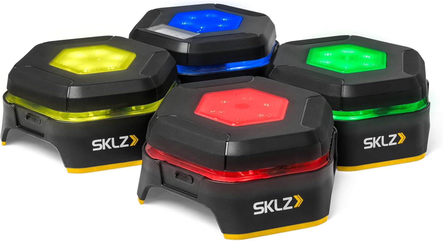 SKLZ Reactive Flash LED Training Pods – Reaction Time, Agility, and Cognitive Training Tool with 4 Games – Multi-Directional Activation, Durable Design for Speed and Hand-Eye Coordination