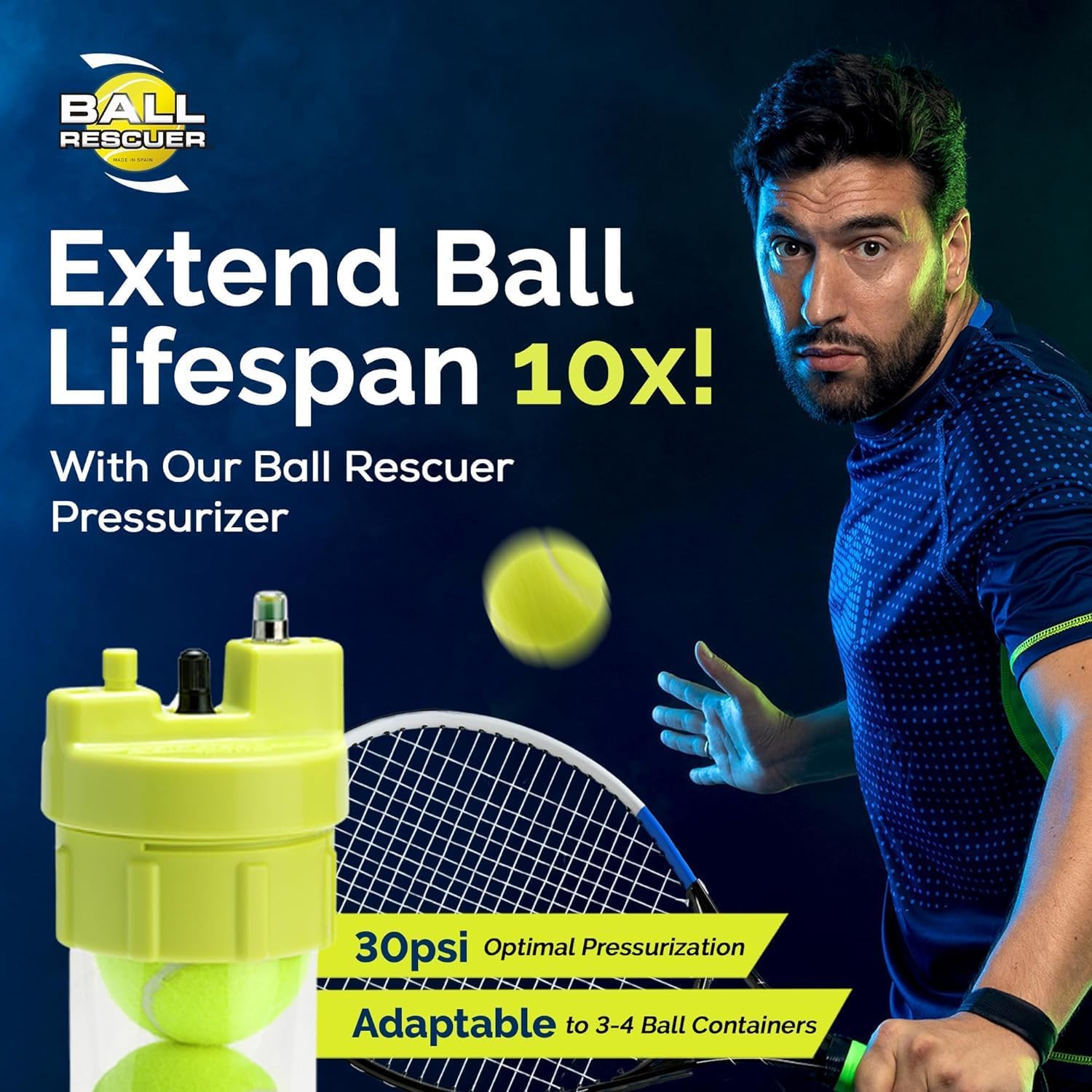 BALL RESCUER: Tennis Ball Pressurizer – Converts Compatible Tennis Ball Container into a 30 psi Ball Pressurizer & Extends Ball Life (Pump & Container not Included in Standard and Standard Plus) - Image 3
