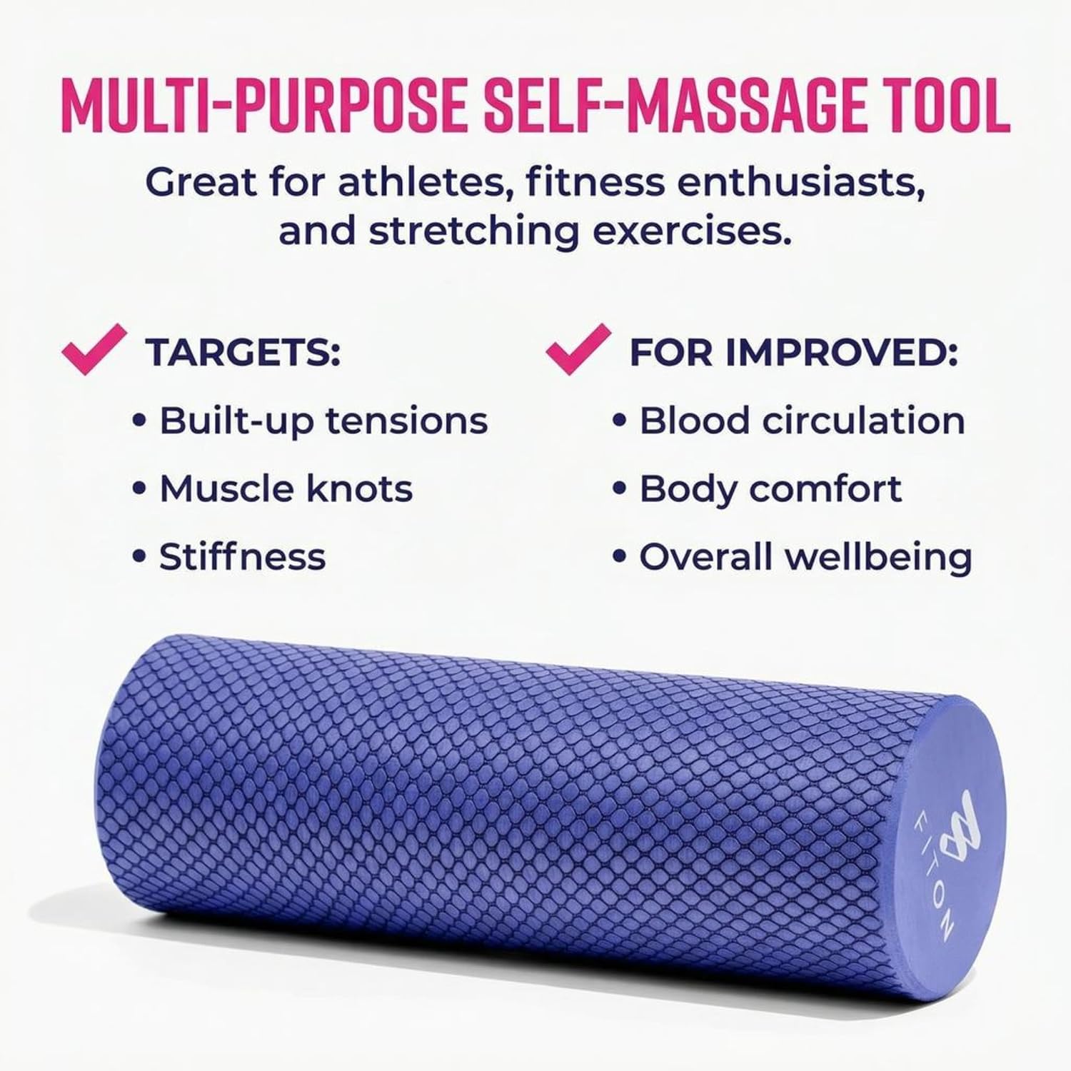 FitOn Foam Roller for Muscle Recovery - Compact and Portable, High-Density Foam Roller for Back Massage & Deep Tissue Relief and Home Exercise, Ideal for Use on Neck & Leg Soreness, 12"x4", Purple - Image 4