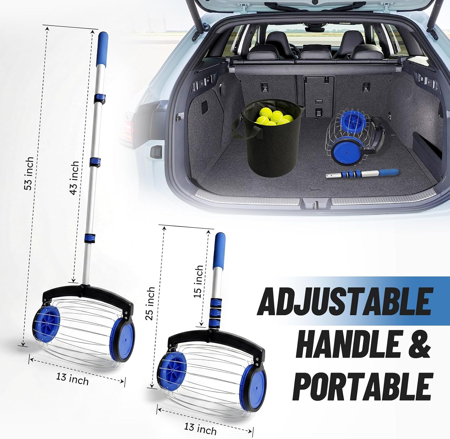 zozen Tennis Ball Picker with Storage Bag, No Bending Quick Pickup Roller, Adjustable Telescopic Handle, Holds Up to 28 Tennis Balls, Portable Collector for Tennis/Pickleball/Baseball/Lacrosse Ball - Image 2