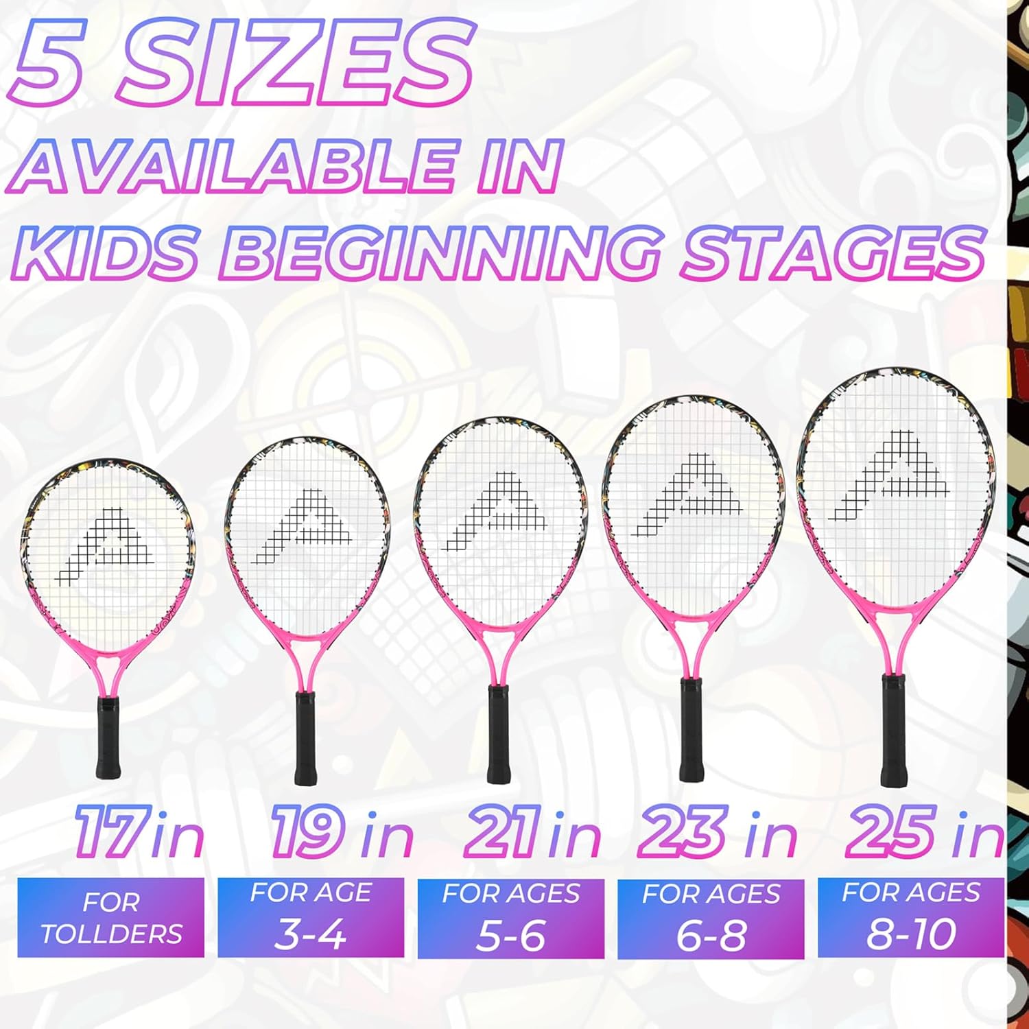 AMA SPORT Kids Tennis Racket for Junior Toddlers Starter Kit 17-25" Tennis Racquet for Girls and Boys with 420D Nylon Shoulder Strap Bag - Image 2