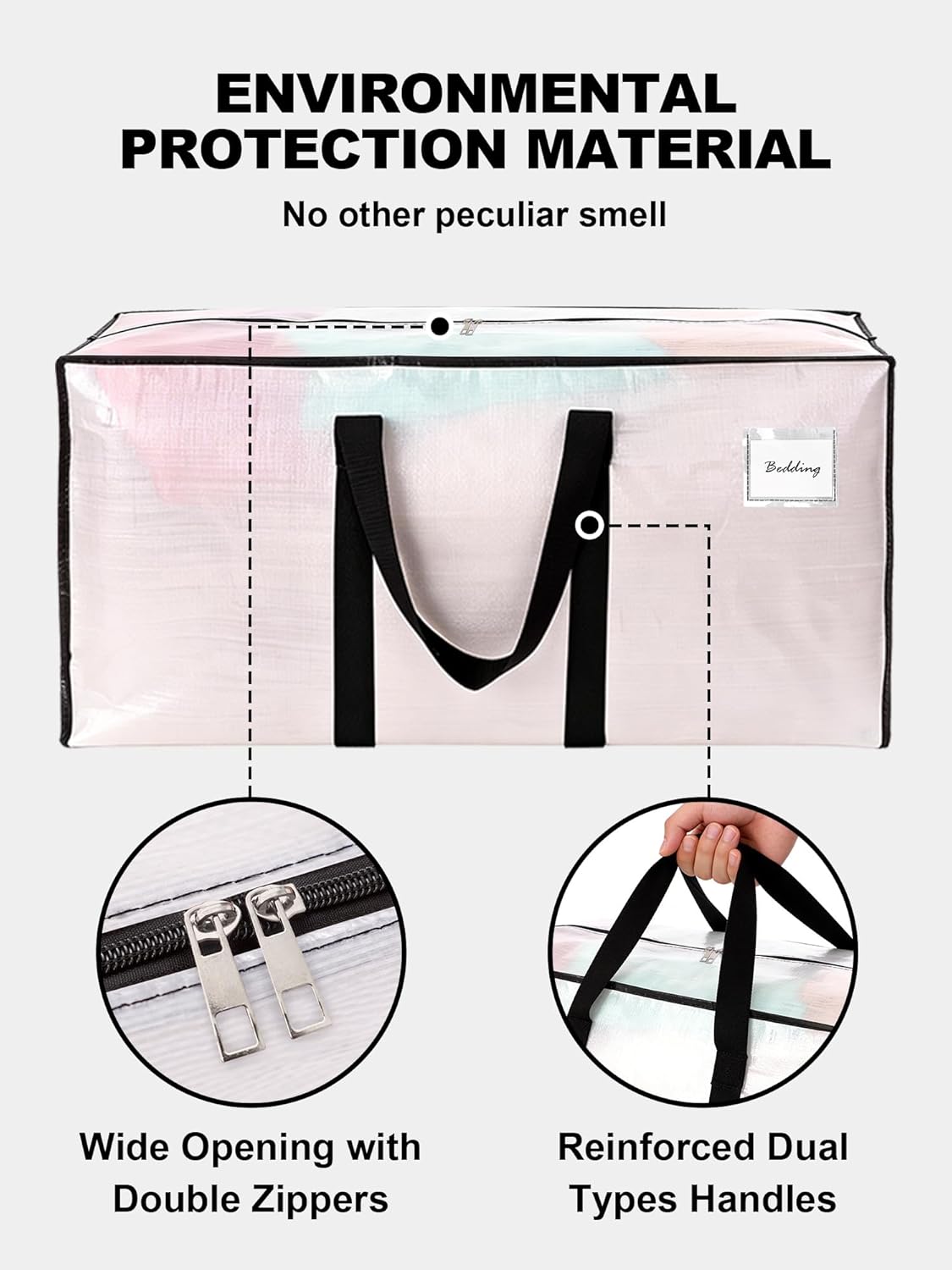 HOMESURE Supports 200lbs Heavy Duty Moving Bags - Strong Zipper & Wrap-Around Handles - Water-Resistant Storage Totes, Durable Alternative to Moving Boxes - 8 Pack - Semi-Transparent - Image 7