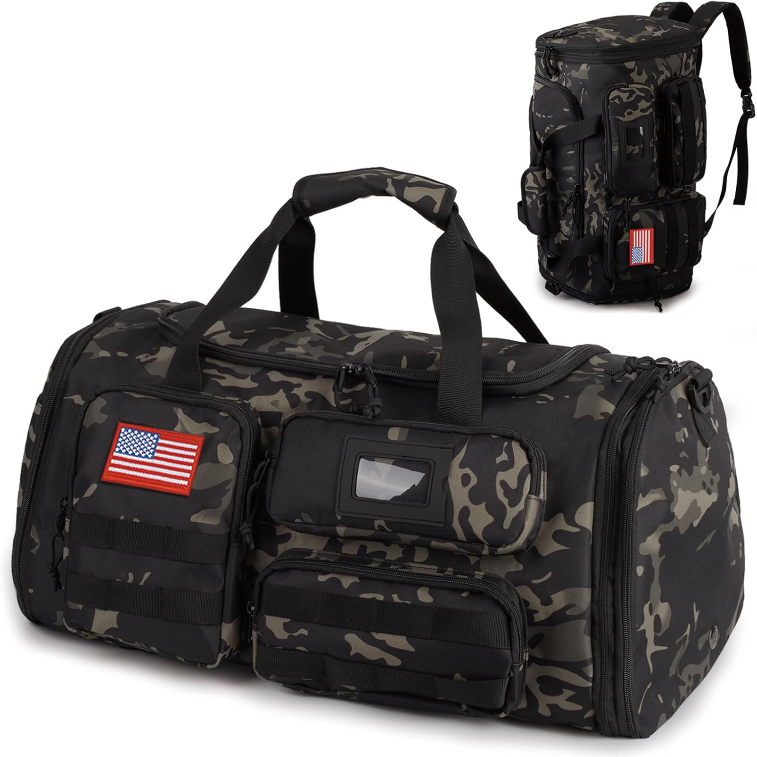 Expandable Gym Bag For Men,Tactical Large 3 in 1 Sports Duffle Bag With Shoes Compartment,Water Resistant Sports Gym Tote Bags Multi-functional Weekend Travel Backpack Overnight Bag