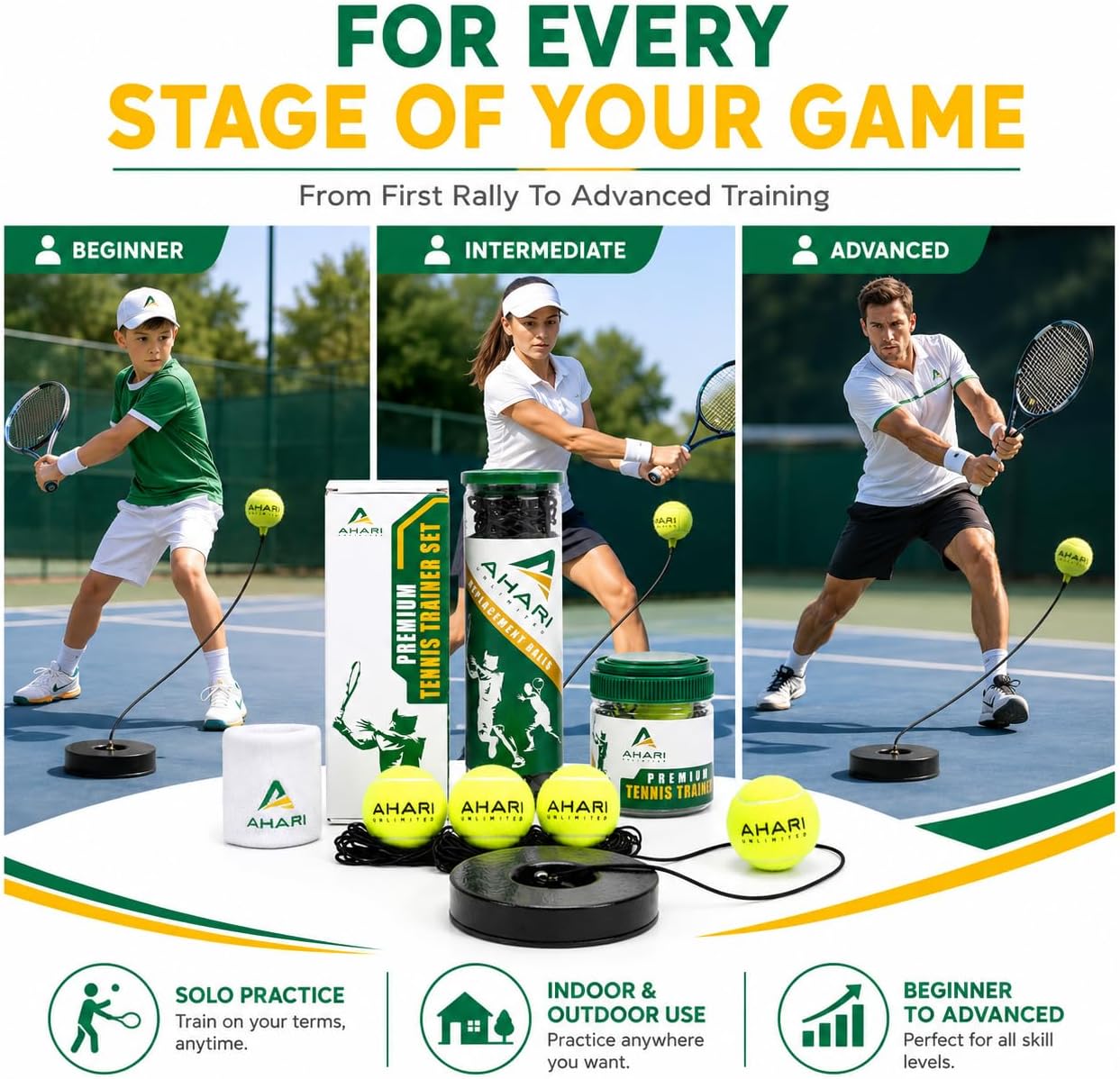Premium Tennis Trainer Set, Pro Rebounder with Metal Base in a Carrying Cylinder, 3 Replacement Rebound Balls, & Wristband, Portable Tennis Practice Equipment for Solo Training - Image 4