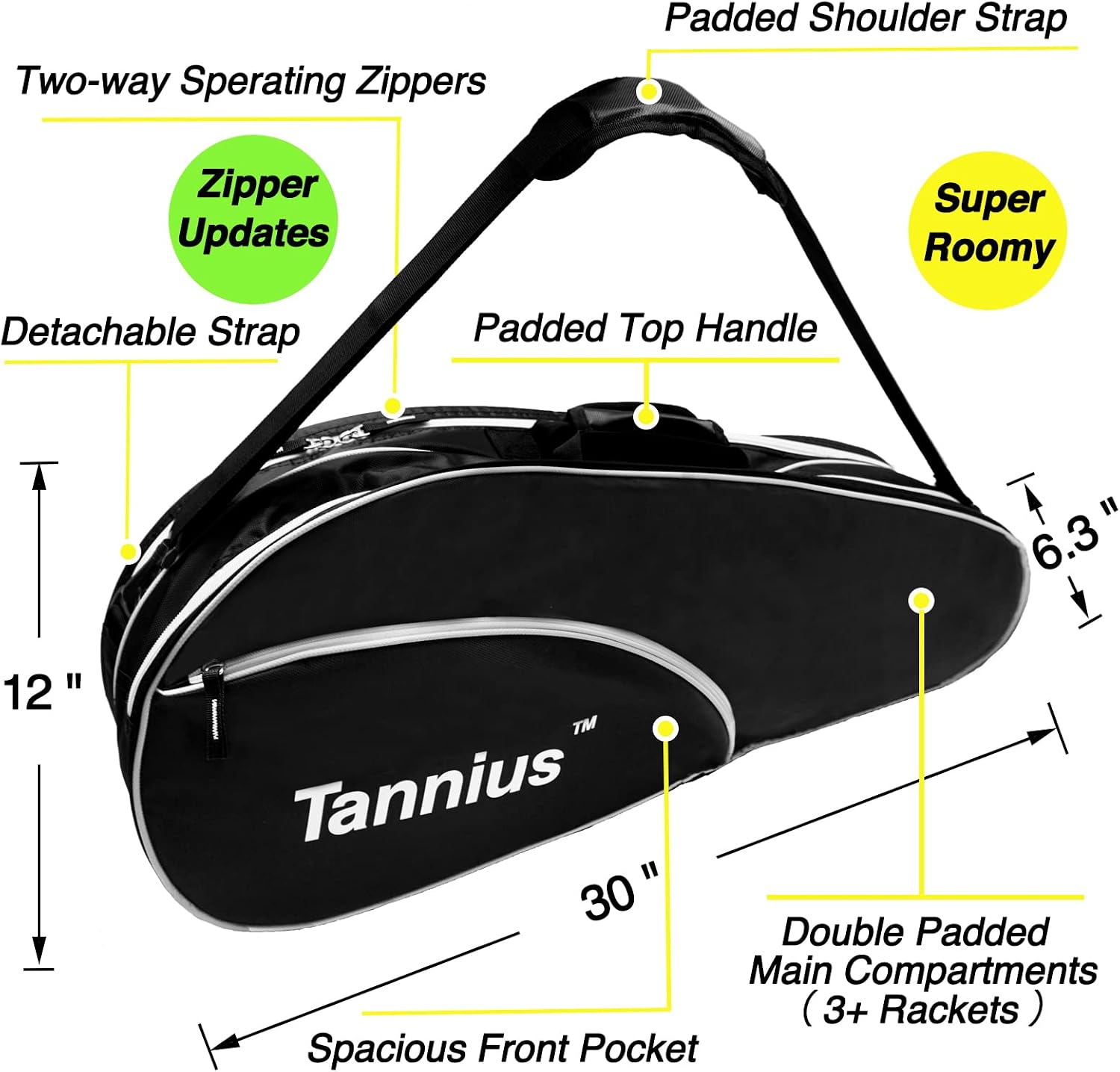 Tennis Racket Bag (3-5 Racquet), with Shoe & Phone Compartment and Protective Pad, Super Roomy and Lightweight Racquet Bag for Tennis, Badminton - Image 2