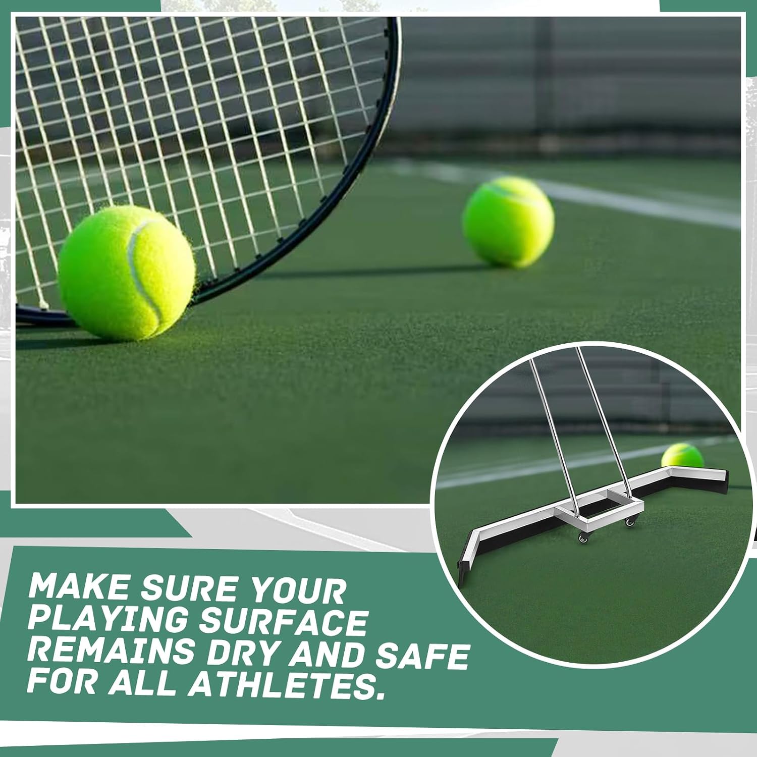 Leyndo Tennis Court Squeegee 54 inches Floor Broom Commercial with Handle and Wheels Professional Water Remover Stainless Steel Sport Court Accessories, Silver - Image 5