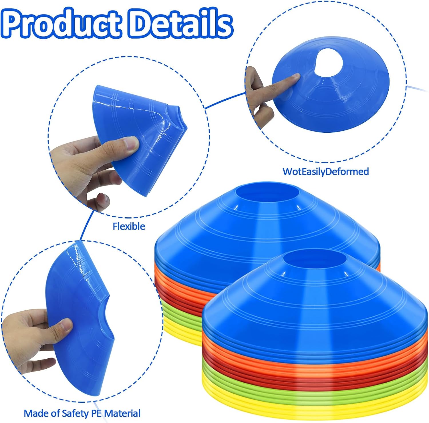 Soccer Cones for Training, 100/15 Pack Agility Cones with Carry Bag, Multi-Color Disc Cones for Sports Training, Soccer, Football, Basketball, Field Cone Markers, Indoor Outdoor Sports - Image 3