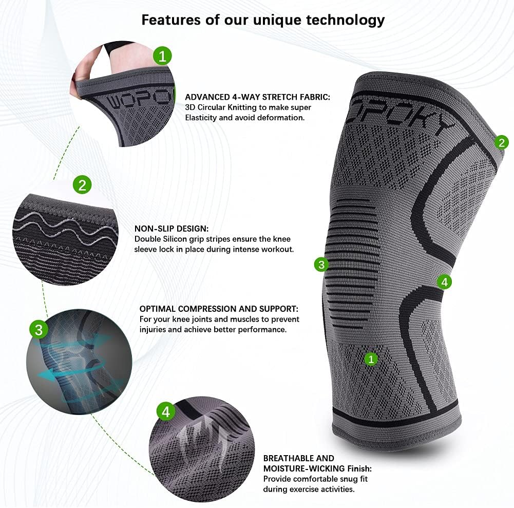 Knee Brace Sleeves for Weightlifting Working out, Knee Pain Relief for Meniscus Tear Arthritis ACL MCL (2 Pack) - Image 2