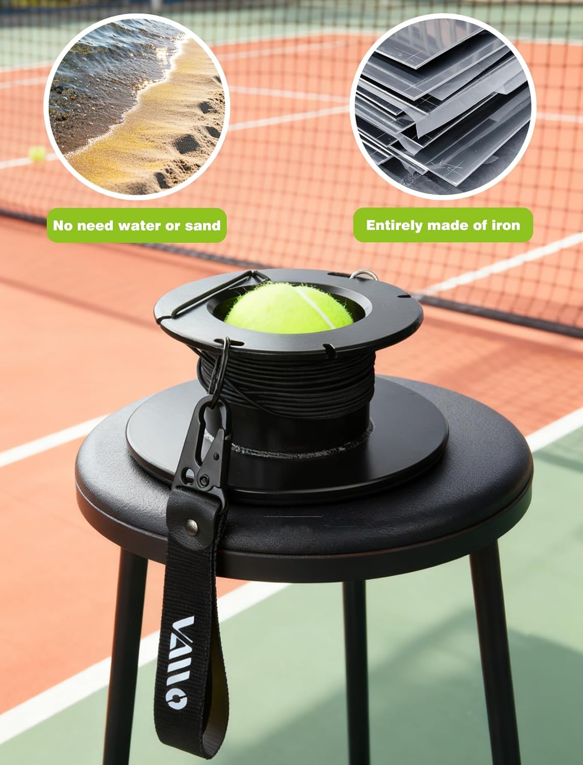 VAIIO Professional Tennis Trainer - Full Metal Portable Solo Rebounder with 3 High-Elastic String Balls, Ideal for Adults, Kids, Beginners & Advanced Players - Image 2