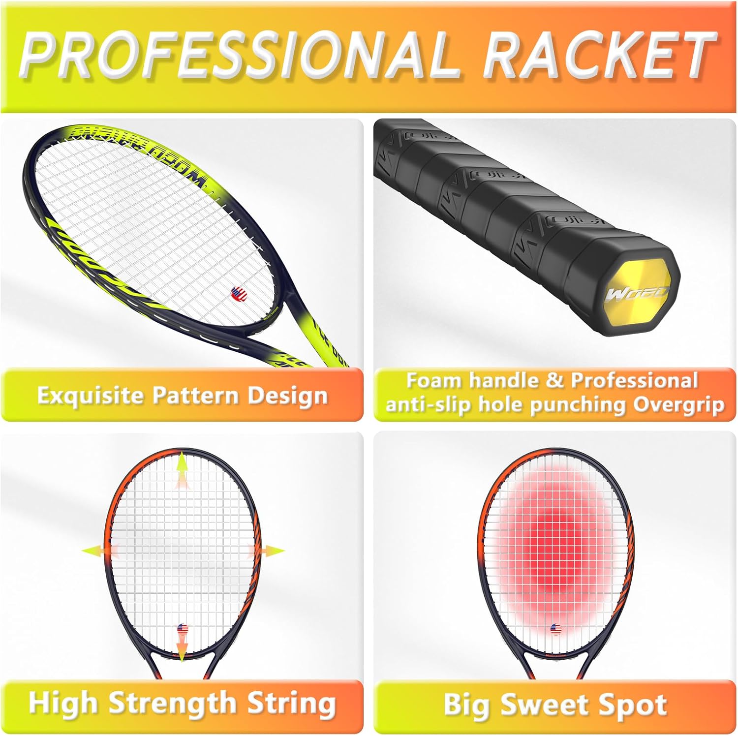 Pro Tennis Racket for Adults, 2 Player 27 inch Speed Tennis Racquet Acceptable for Beginner and Professional with 3 Tennis Balls, 2 Vibration Dampes, 2 Overgrips, Tennis Bag - Image 3