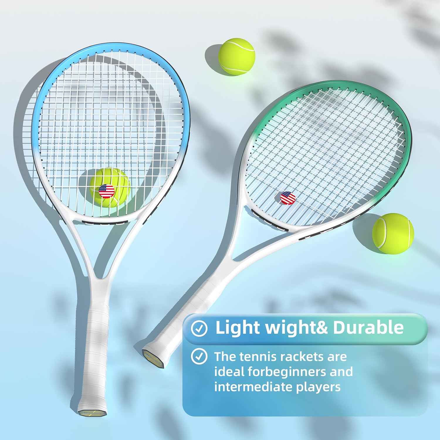 Adult 2 Player Tennis Racket Perfect for Beginner and Professional Players, 27” Speed Tennis Racquet Include Tennis Balls, Overgrips, Tennis Bag, Vibration Dampe, Cover - Image 2