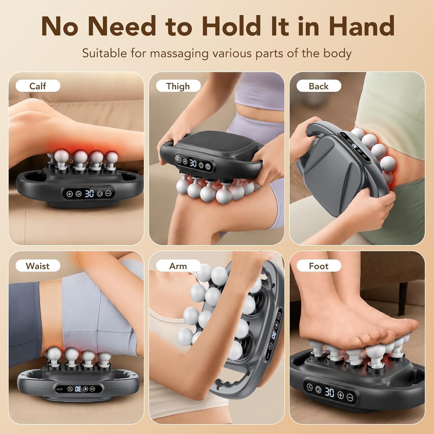 16-Head Massage Gun, Deep Tissue Percussion Massager with 3 Modes & 30 Intensities, 3200mAh Battery Back Massager for Pain Relief, Quiet Handheld Massager (Dark Gray) - Image 6