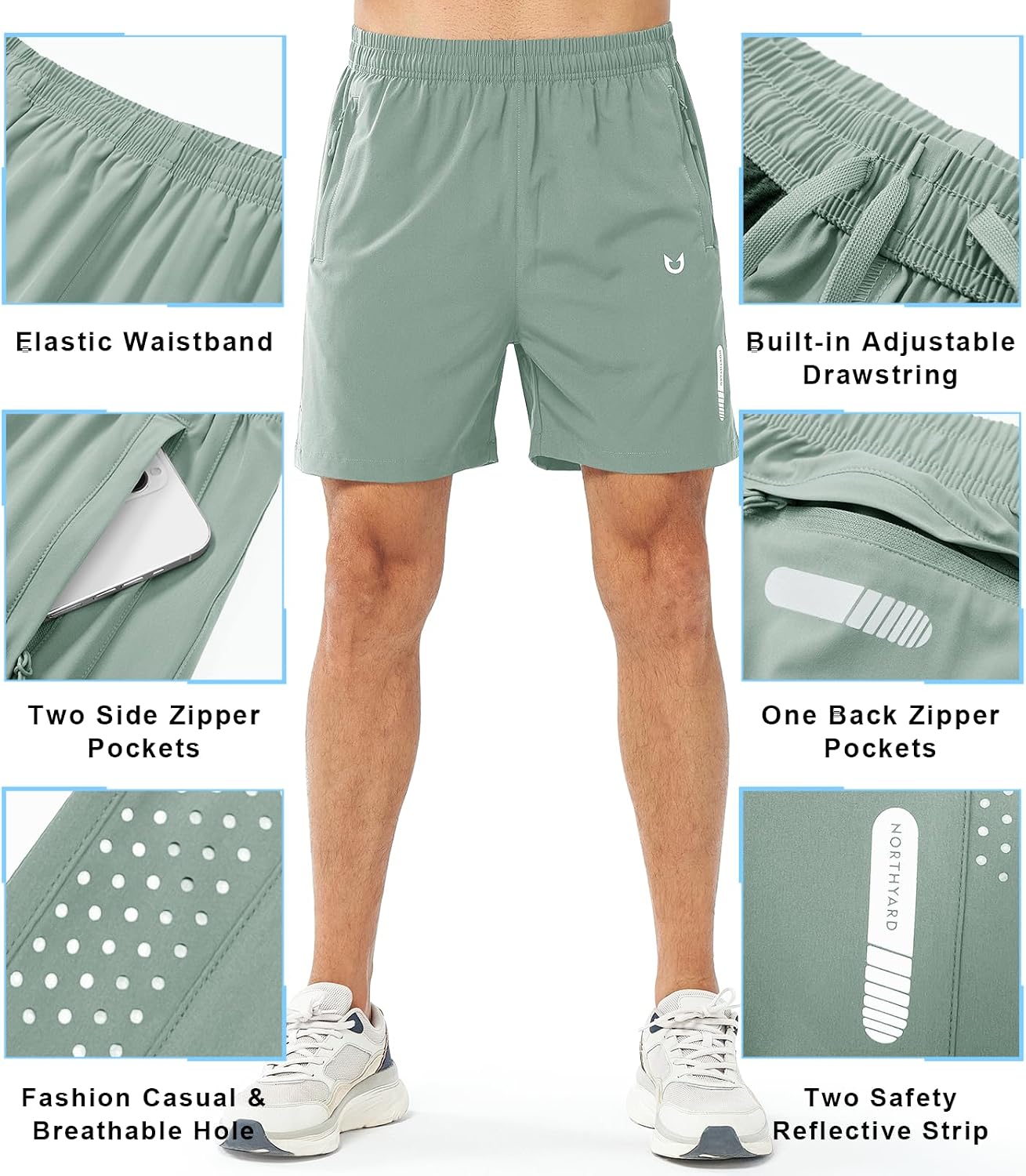 NORTHYARD Men's Athletic Running Shorts Gym Workout 7"/9"/5" Quick Dry Lightweight Sports Basketball Tennis 3 Zipper Pockets - Image 3