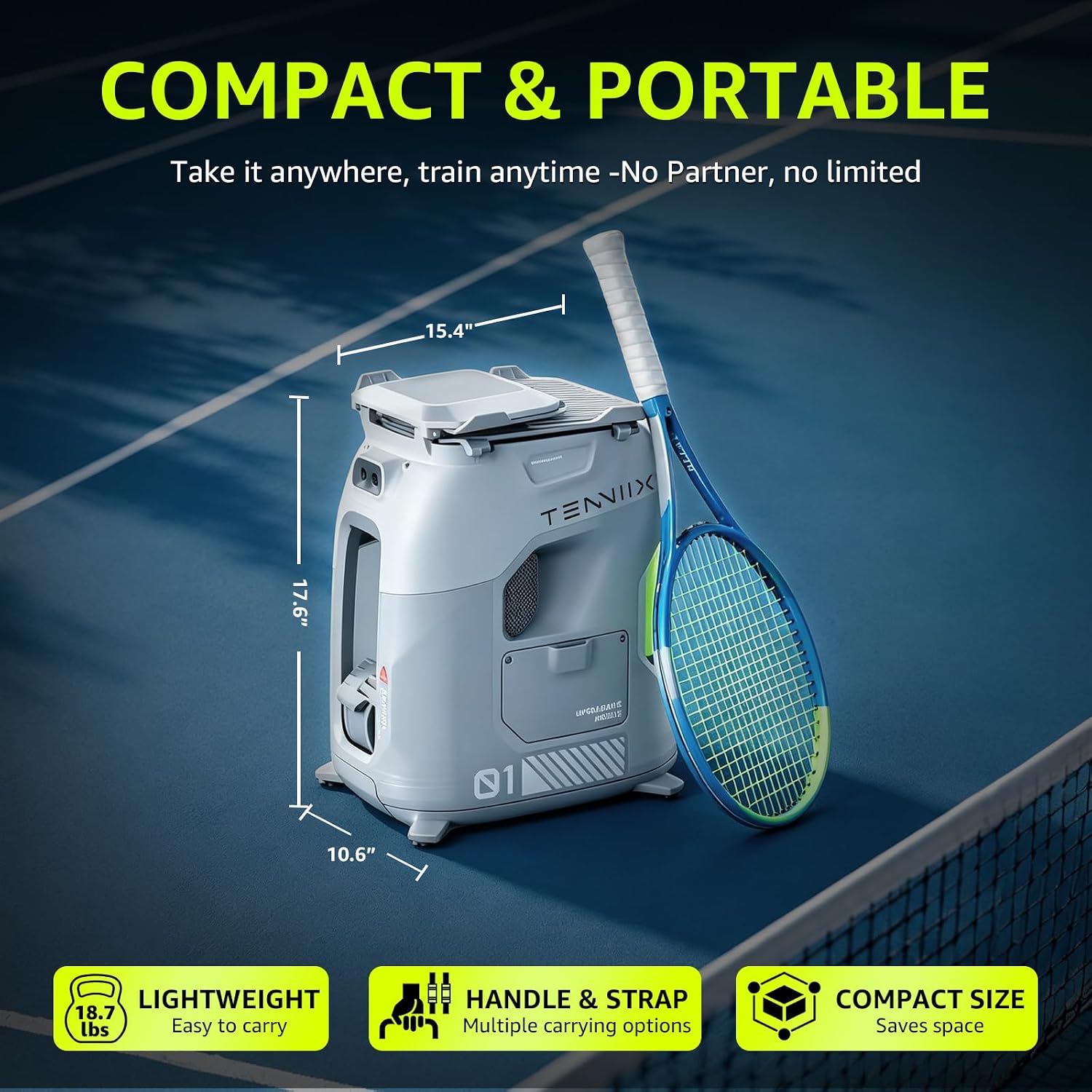 Basic Tennis Ball Machine, 18.7LB Portable Tennis Robot, 4H Runtime & 100+ Ball Capacity, Smart App & Voice Control, Multi-Training Mode, LED Display, 75MPH, Ideal for Beginners & Pro - Image 2