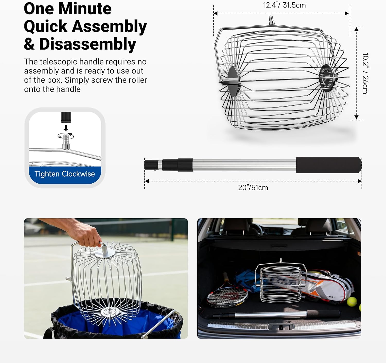 NEEWER Tennis Ball Pickleball Collector Roller, No Bending Over Quick Rolling Picker for Up to 40 Tennis Balls - Image 5