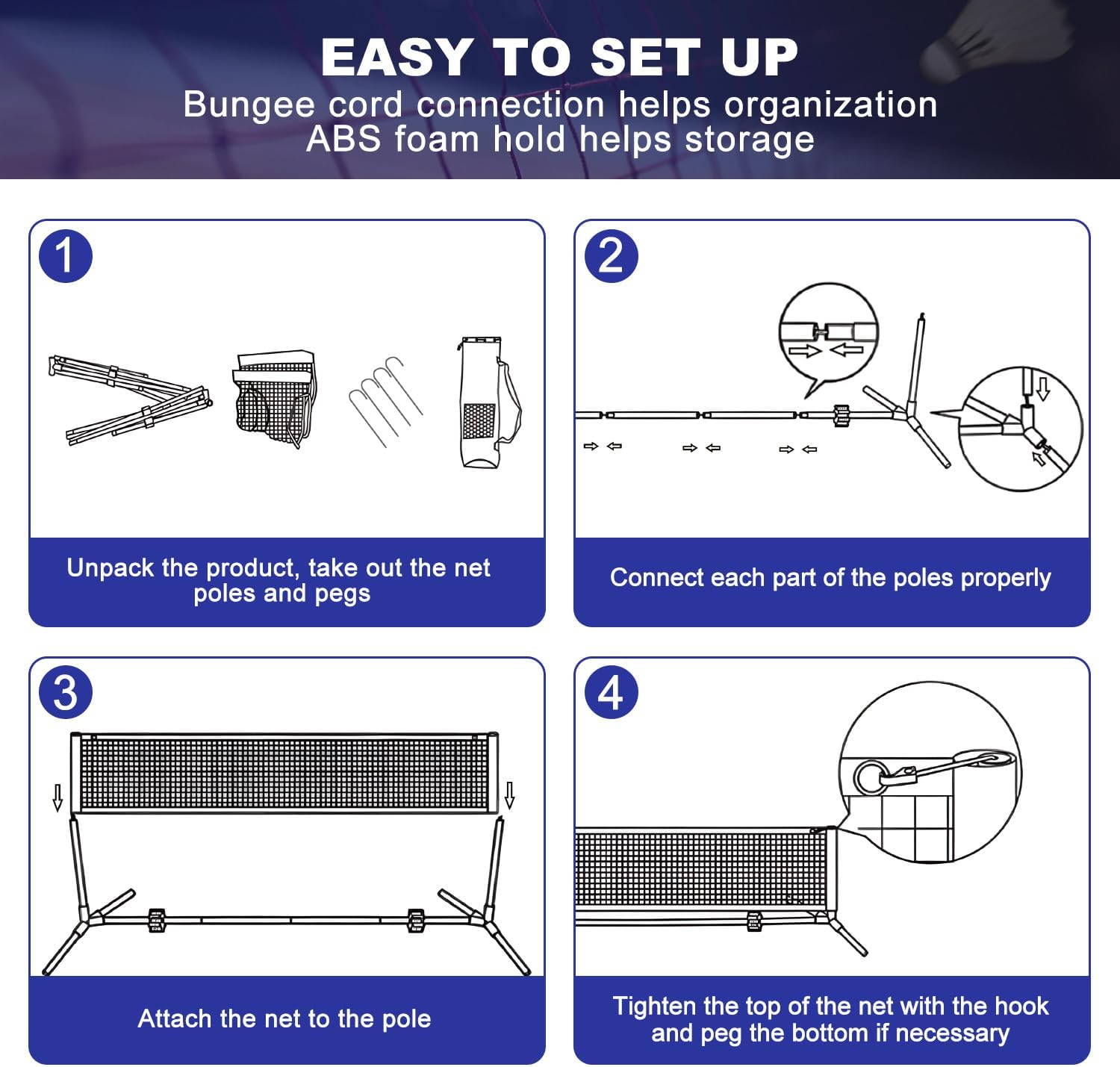 BAGAIL Badminton Net, Height Adjustable Kids Volleyball Net, Foldable Nylon Net 10 ft/14ft/17ft Wide, Tennis Net, Small Pickleball Net for Backyard Game and Indoor Outdoor Use, Easy Setup - Image 8