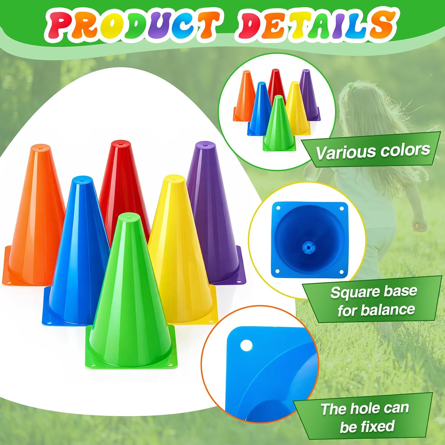 Seenelling 6 Pcs PE Cones Flexible Vinyl Poly 6-Colored PE Class Equipment for Sports Training - Image 3