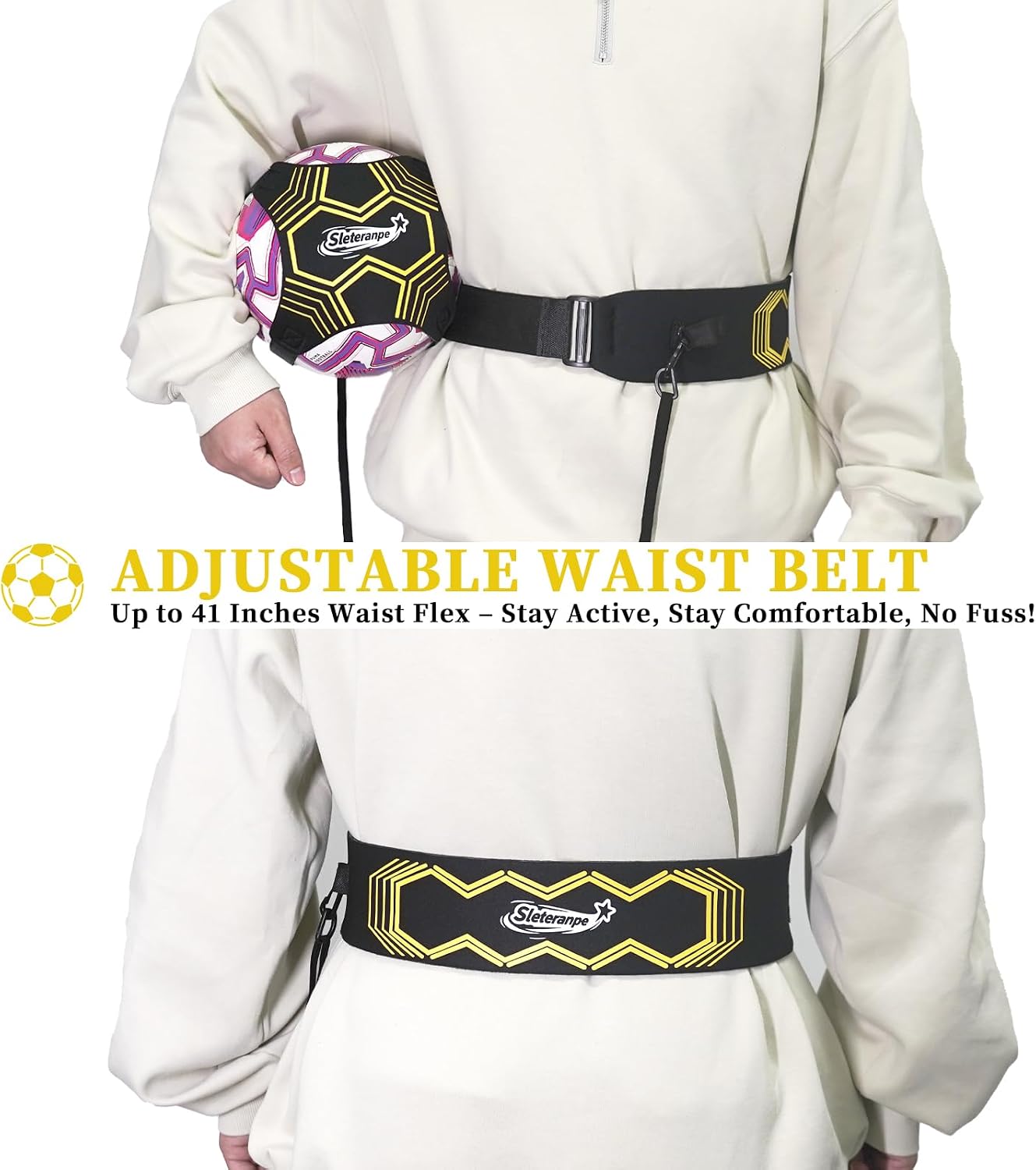 Football Solo Training Aid | Elastic Cord, for Kids & Adults, Ball Control Skills, Multiple Ball Sizes, Storage Bag Included - Image 4