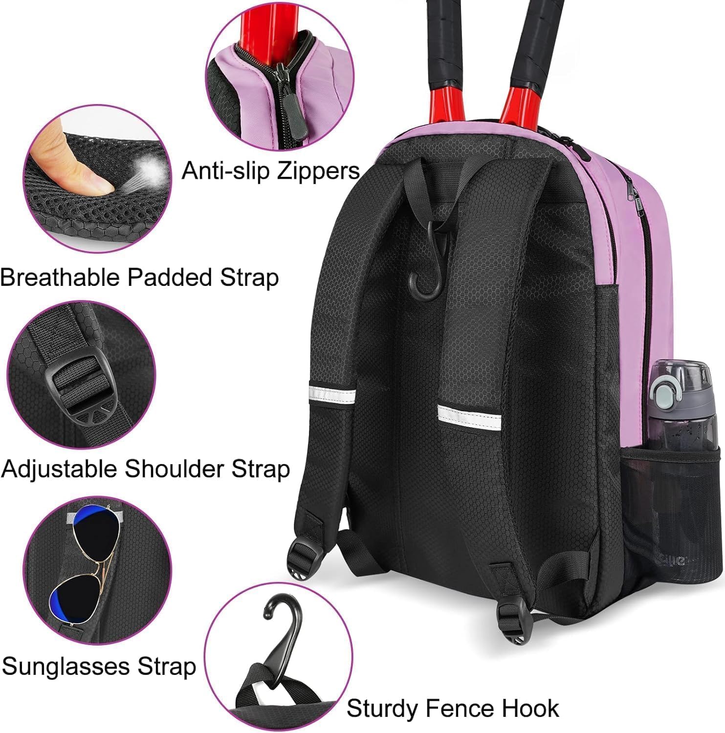 Ytonet Tennis Bag Tennis Backpack for Women Men 2 Rackets with Insulated Pocket Ventilated Shoe Compartment - Image 7