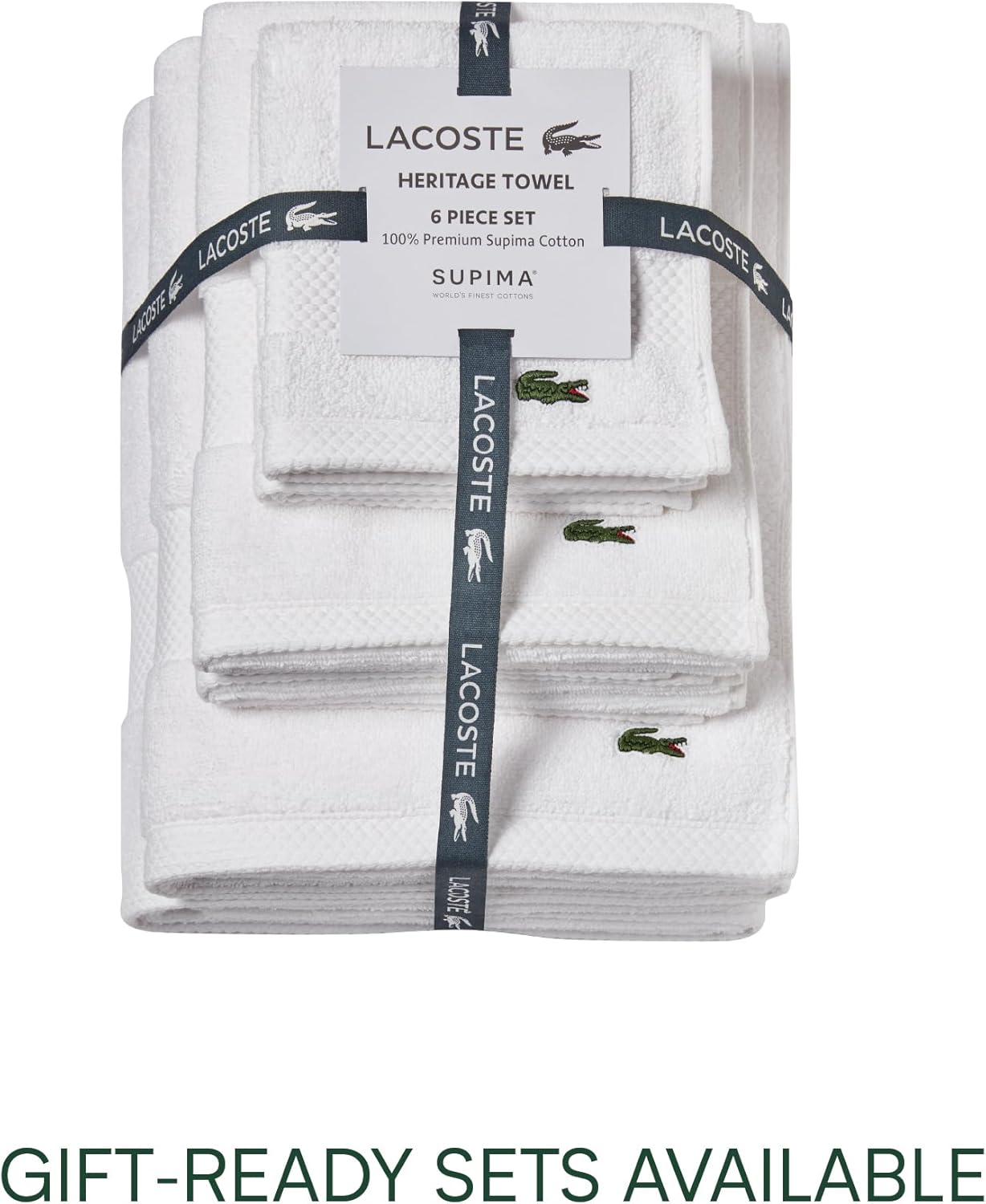 Lacoste Heritage 100% Supima Cotton Hand Towel, White, 16" x 30" – Highly Absorbent & Quick Drying, Premium Super Soft Bath Towel, Bathroom Essential, Gift for All Occasions, Machine Washable - Image 5