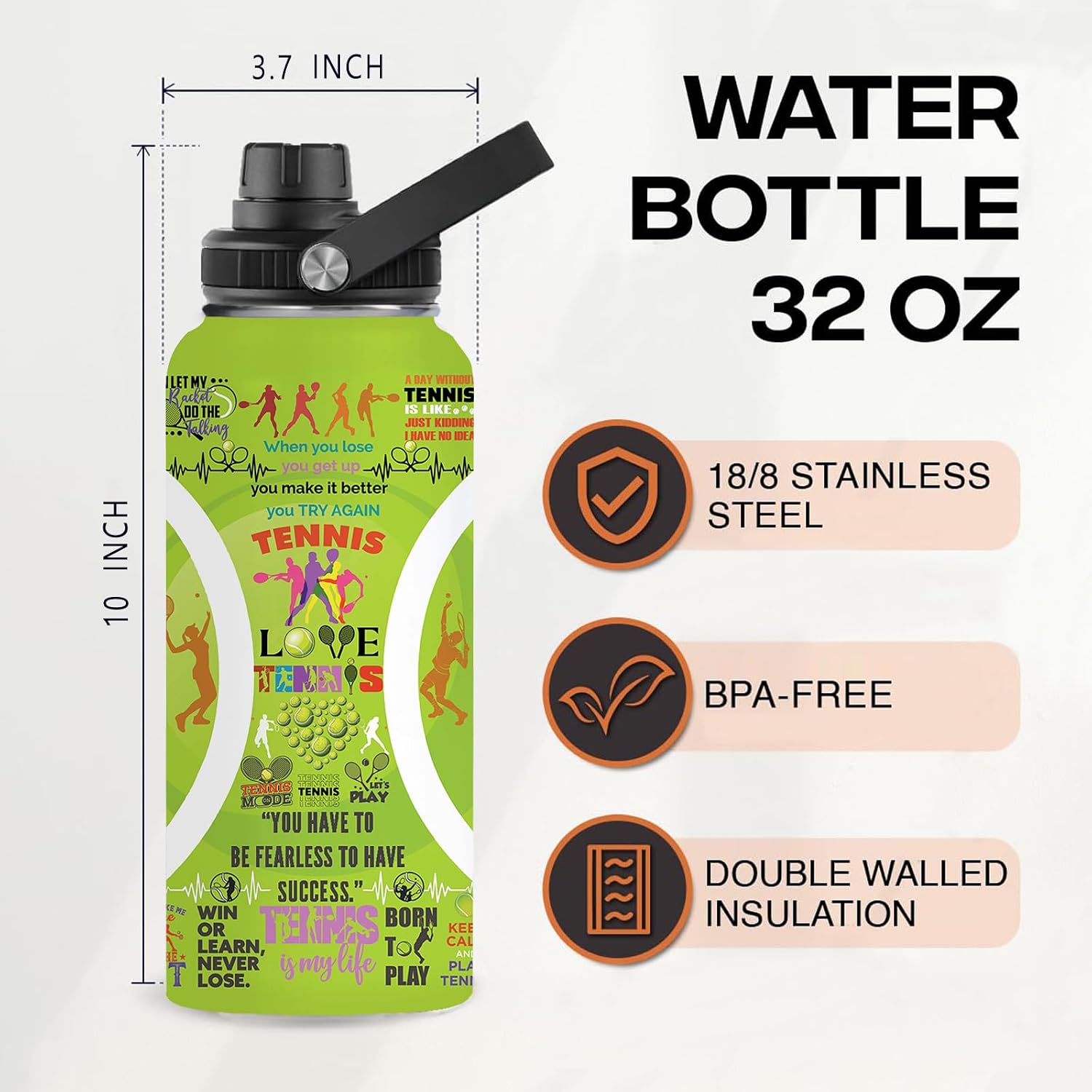 Tennis Water Bottle 32oz Stainless Steel Tumbler Insulated Bottles For Men Women Tennis Gifts For Sport Lover Player Fan Coach - Image 4