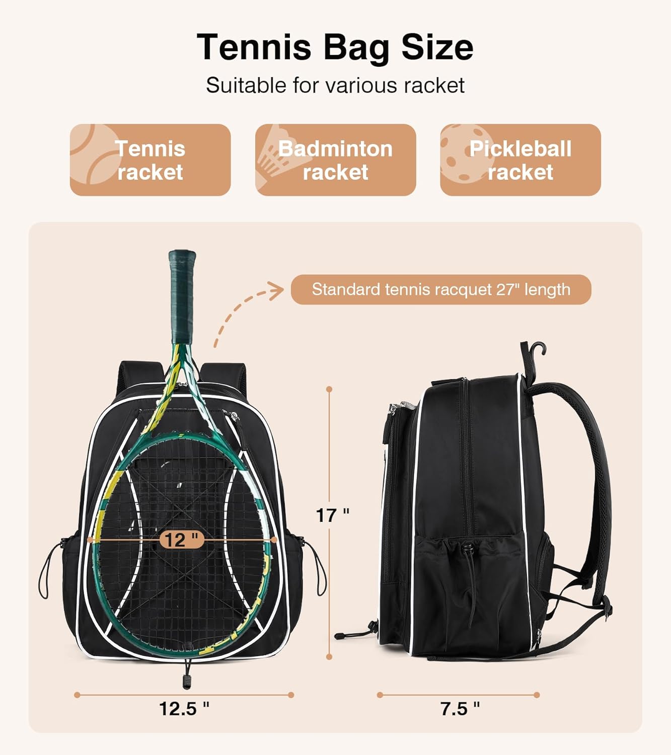 Marvolia Tennis Bags for Women Men, Tennis Backpack Holds 2 Rackets with Ventilated Shoe Compartment & Wet Pocket, Tennis Racket Bag Backpack for Pickleball Tennis Badminton - Image 2