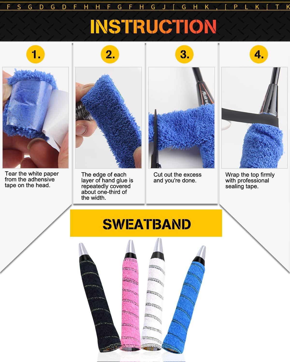GLL Toweling Racket Overgrip, Super Absorbent Cotton Towel, Skid Resist Absorb Sweat Grip Tape, Handles Protection for Tennis Badminton Racquetball Squash Baseball - Image 2