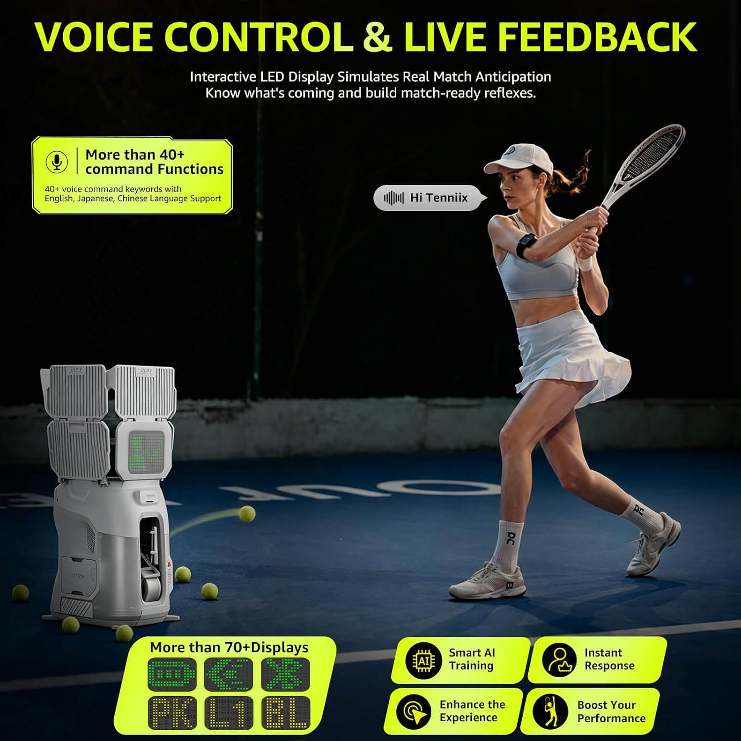 Basic Tennis Ball Machine, 18.7LB Portable Tennis Robot, 4H Runtime & 100+ Ball Capacity, Smart App & Voice Control, Multi-Training Mode, LED Display, 75MPH, Ideal for Beginners & Pro - Image 4