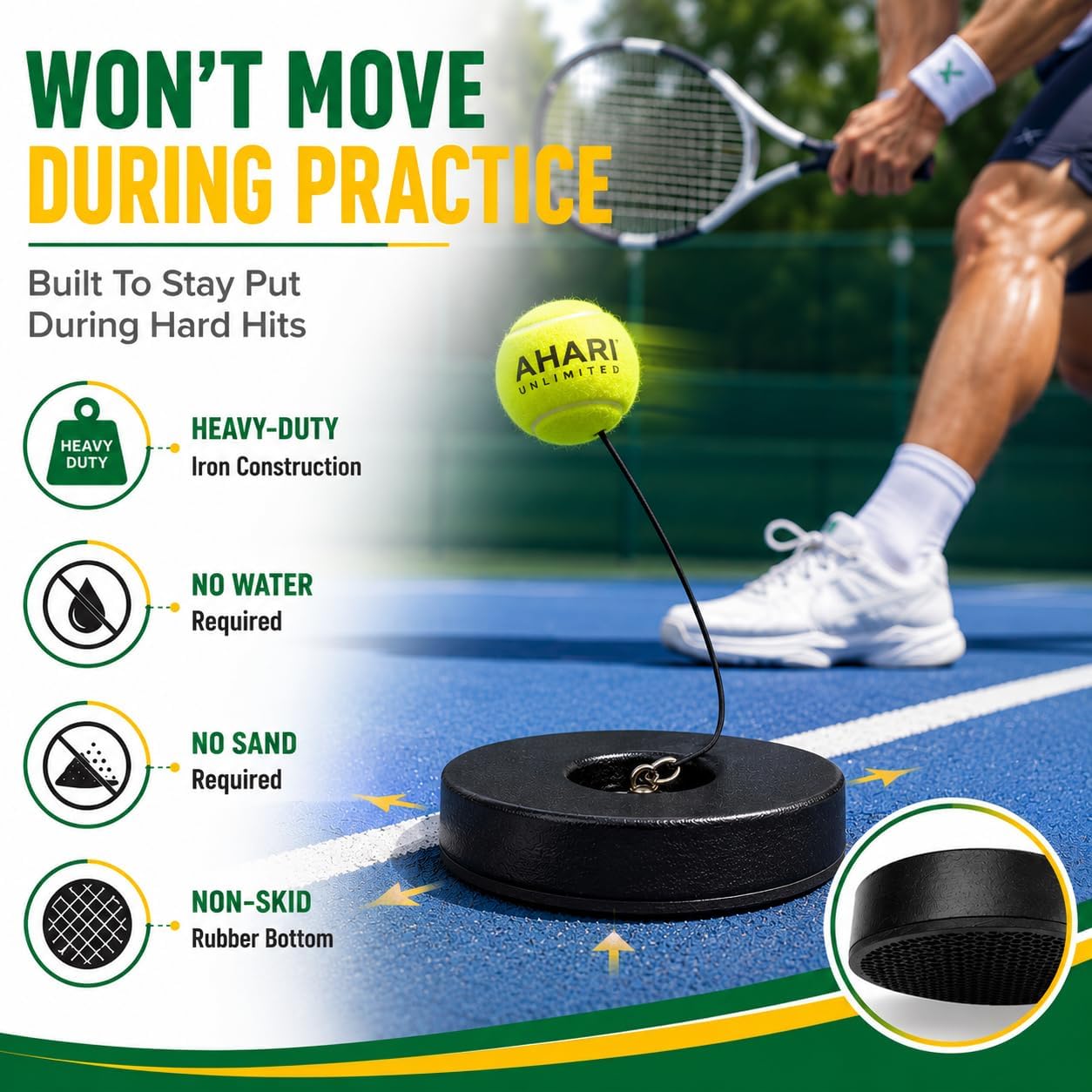 Premium Tennis Trainer Set, Pro Rebounder with Metal Base in a Carrying Cylinder, 3 Replacement Rebound Balls, & Wristband, Portable Tennis Practice Equipment for Solo Training - Image 5