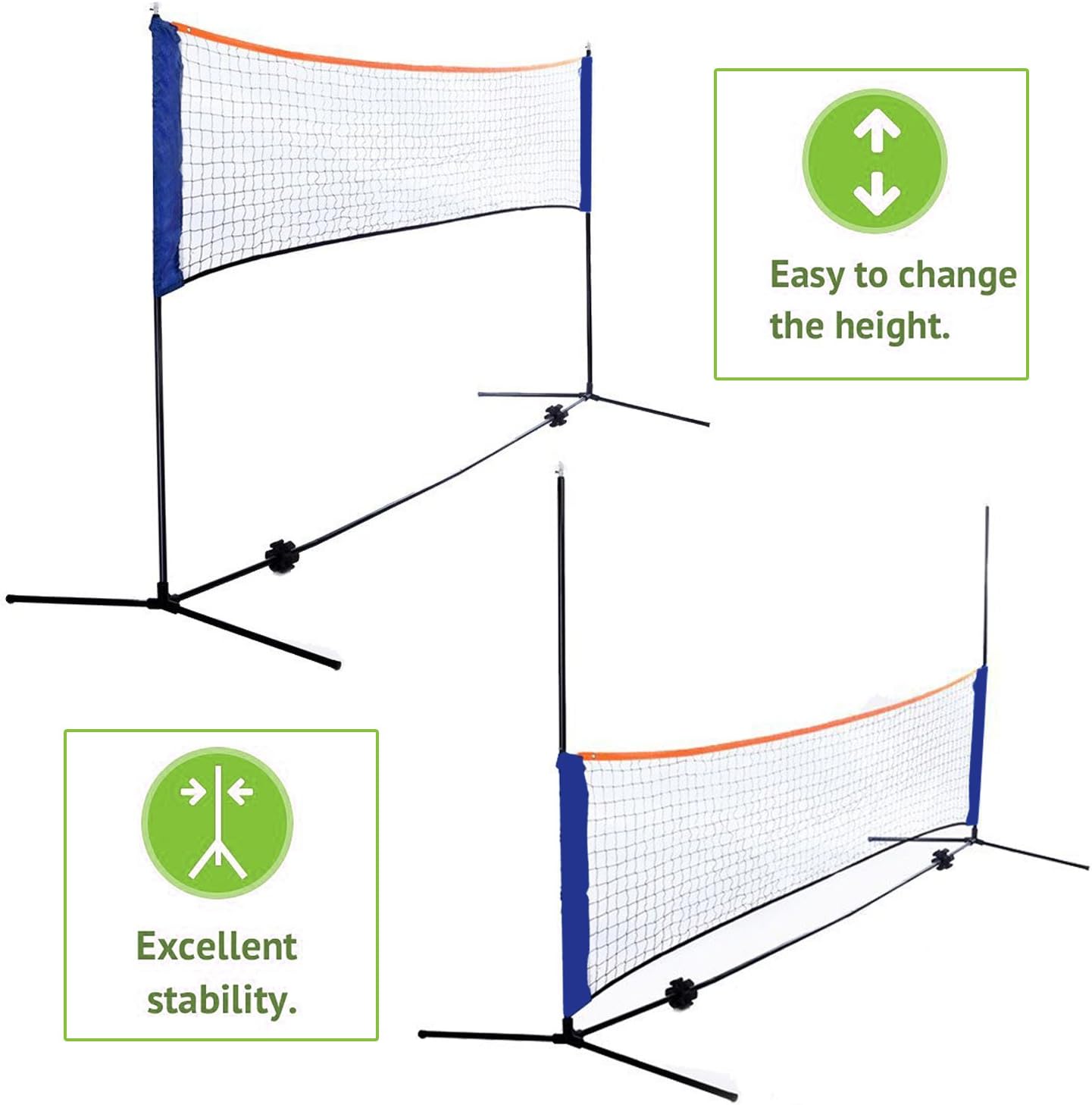 F2C Height Adjustable Portable Tennis Net, Badminton Net for Kids' Volleyball,Soccer Tennis,Pickleball, W/Steel Frame & Carrying Bag Indoor Outdoor Court Bench Backyard Driveway Gym,10FTX 5FT - Image 2
