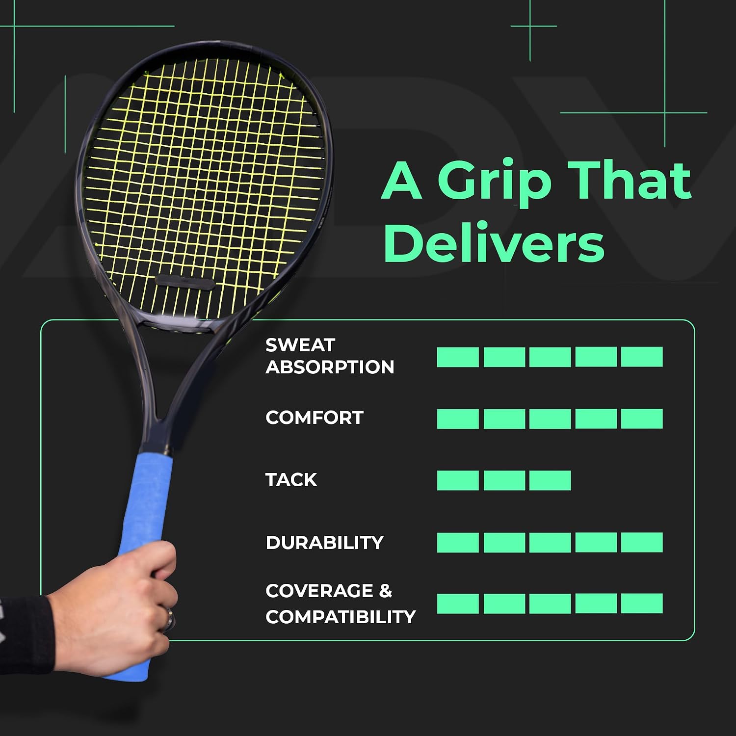 ADV Dry Tennis Overgrip Tape - 3, 6, 12, 30, 60 Pack - FeltTac Tennis Racket Grip Tape - Ultra Absorbent Tennis Grip Tape - Comfort Tennis Racket Grips - Tennis Grips Overgrip - Image 6