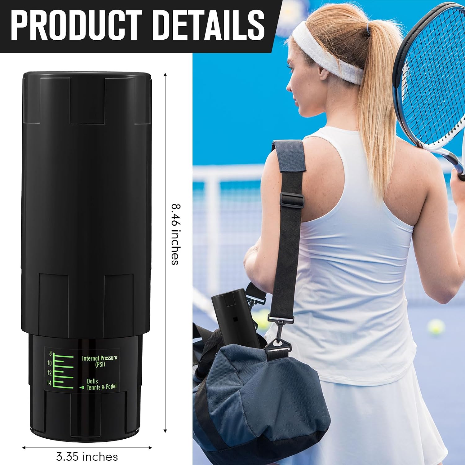 Soulchen Tennis Ball Pressurizer - Tennis Ball Storage Canister Holds 3 Balls Under 14 Psi Pressure, Reusable Stuff for Bounce Retention, Lightweight & Durable - Image 3