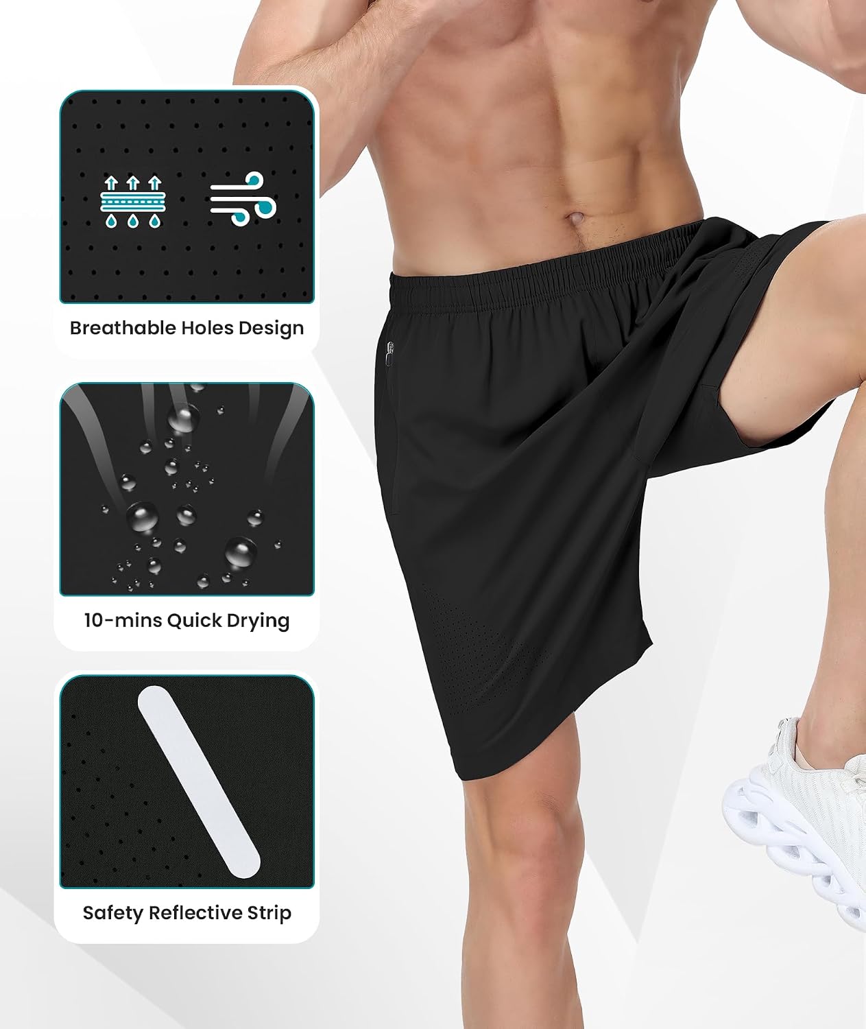 UUMIAER Mens Athletic Gym Shorts 7" Utra-Light Quick Dry Running Workout Basketball Shorts with Zipper Pockets Sports Tennis - Image 4