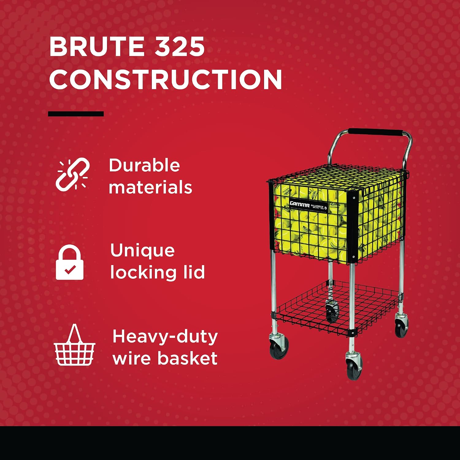 Gamma BallHopper Brute 325 Tennis Ball Cart, Premium Teaching Cart, Heavy Duty Construction, Convenient Design, Pickleball, Padel, Durable Court Equipment - Image 4