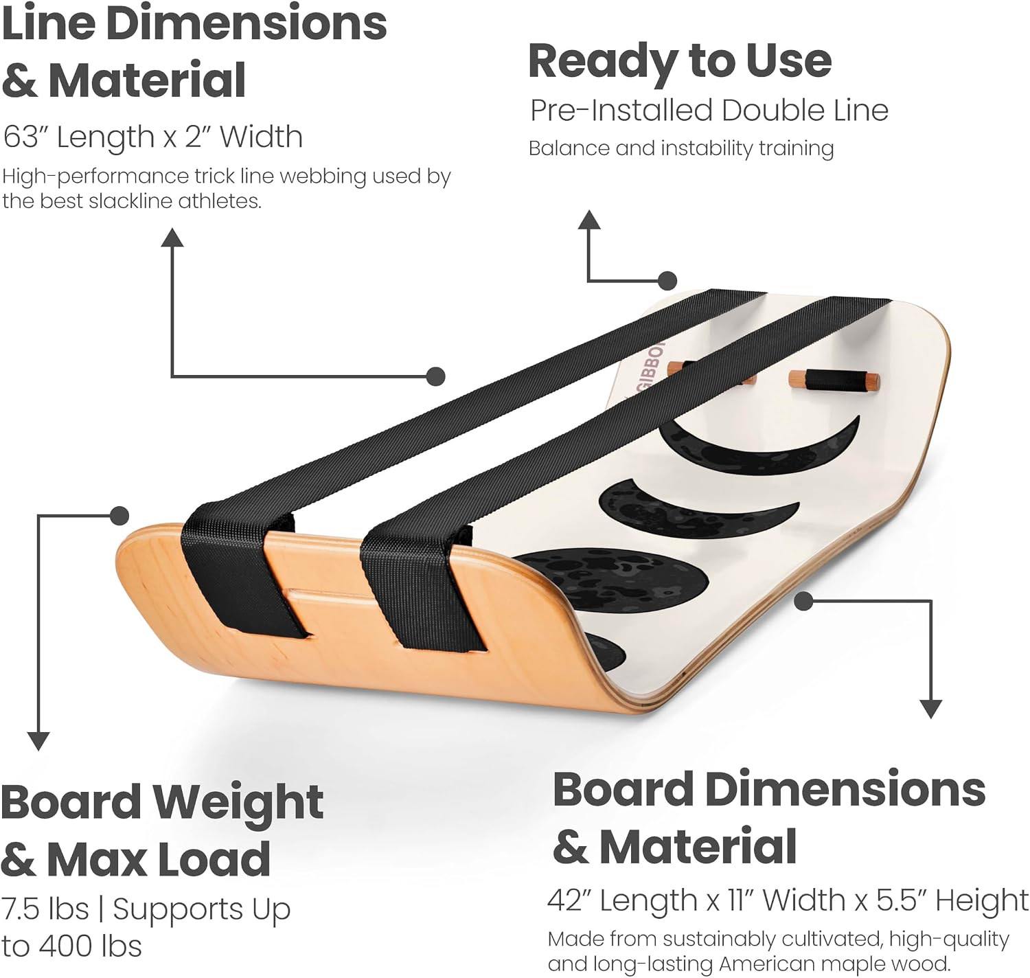 GIBBON SlackBoard - GiBoard Balance Board - Gift for Kids & Adults - 1 & 2 Line Options - Slackline Balance Trainer for Core Workouts, Standing Desk Exercise, Home Gym, Yoga & More - Image 8
