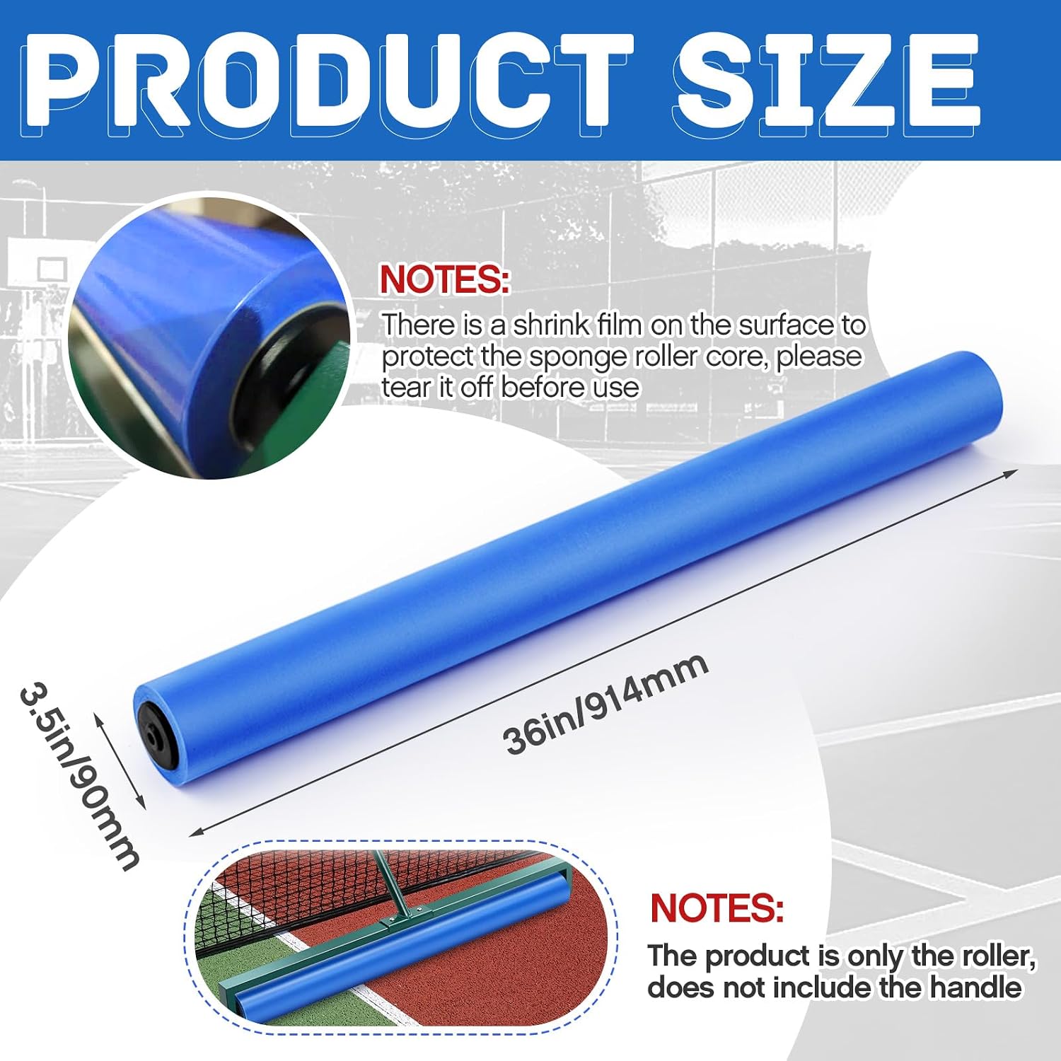 Silipull 36 Inch Replacement Surface Roller Tennis Court Squeegee Sponge Replacement Roller Seamless for Sweep Tennis Brush - Image 2