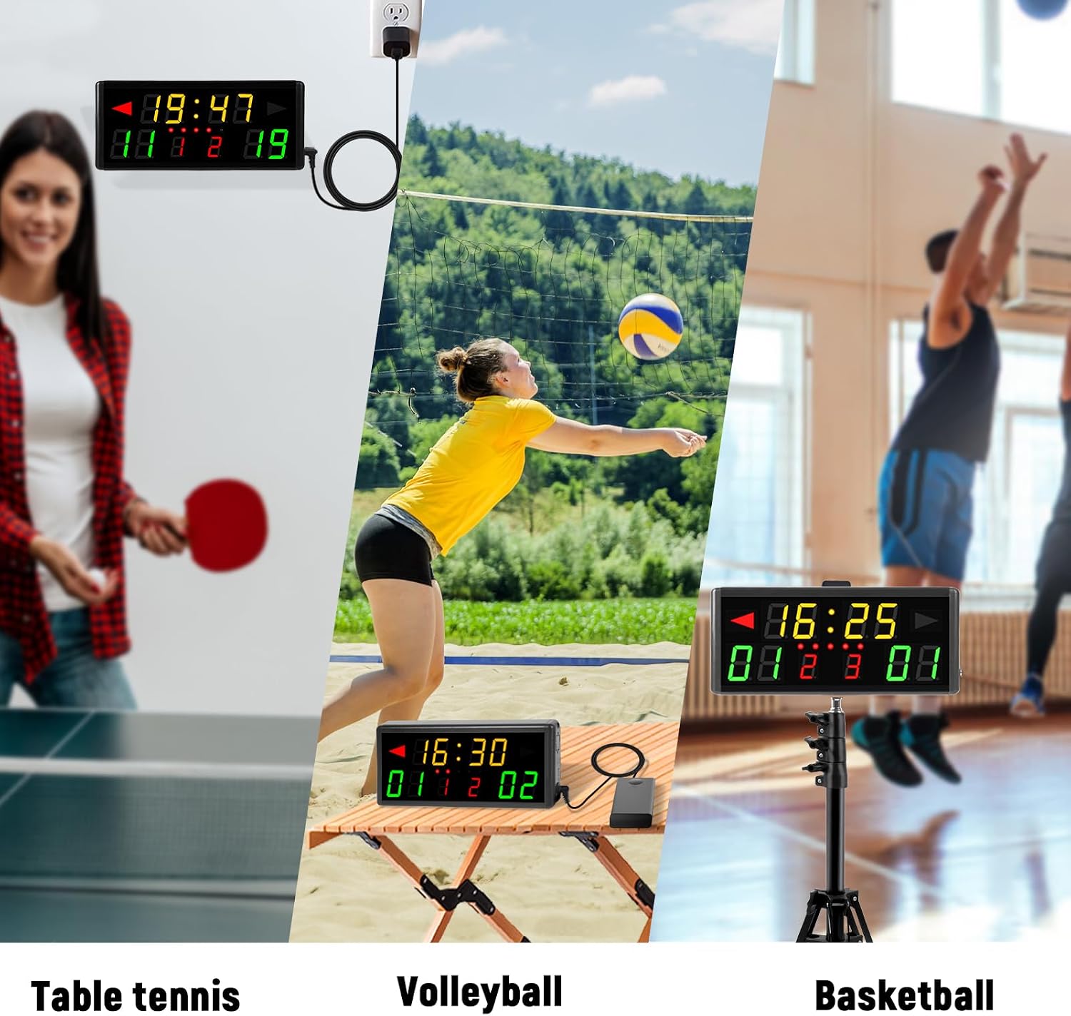 Samshow LED Electronic Scoreboard Digital Score Keeper with Remote & Tripod, Basketball Scoreboard with Shot Clock & Timer & 12/24h Real Time for Football/Corn Hole/ping Pong/Table Tennis - Image 8