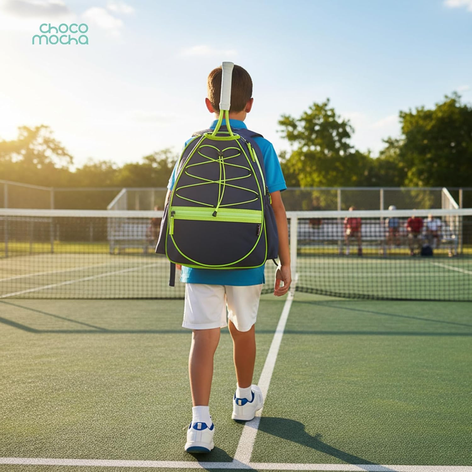 Choco Mocha Kids Tennis Bag, 16 Inch Youth & Junior Tennis Backpack with Shoe Compartment, Holds 2 Rackets (21–23 Inch) - Image 2