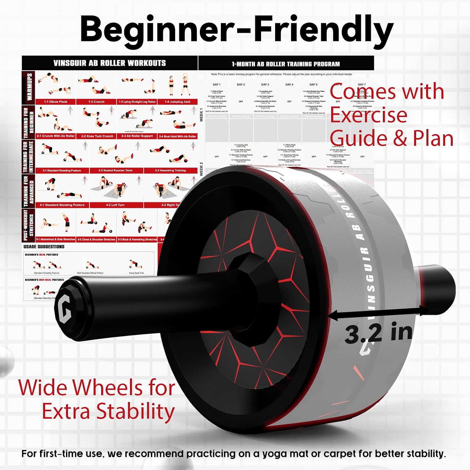 VINSGUIR Ab Roller Wheel, Abs & Core Workout Equipment for Home Gym with Knee Pad Accessories, Abdominal Wheel for Full-body Strength Training - Image 8