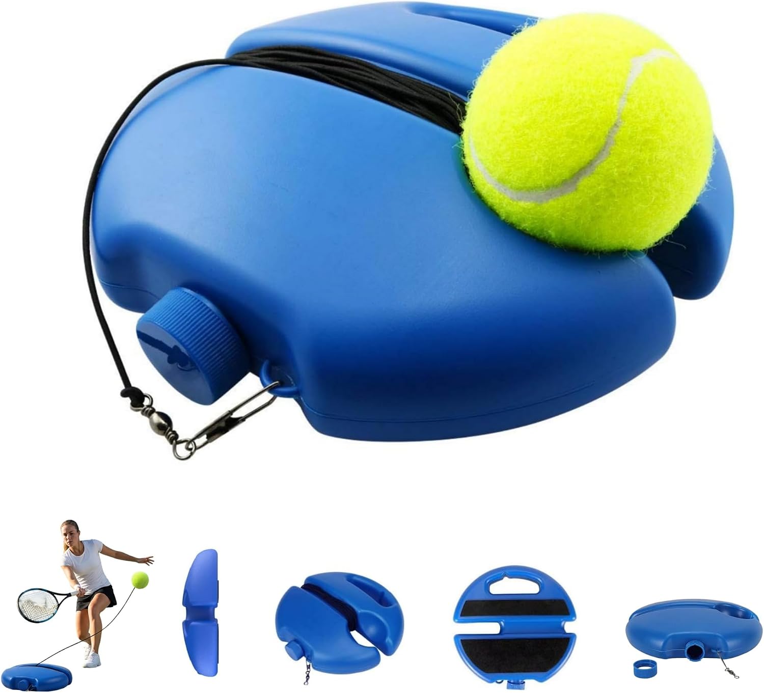 HISKI Tennis Balls Training Baseboard, Tennis Rebounder with Weighted Base, Tennis Trainer Balls with String, Tennis Trainer Rebound Ball Set, Solo Practice Reaction Kit/Ball