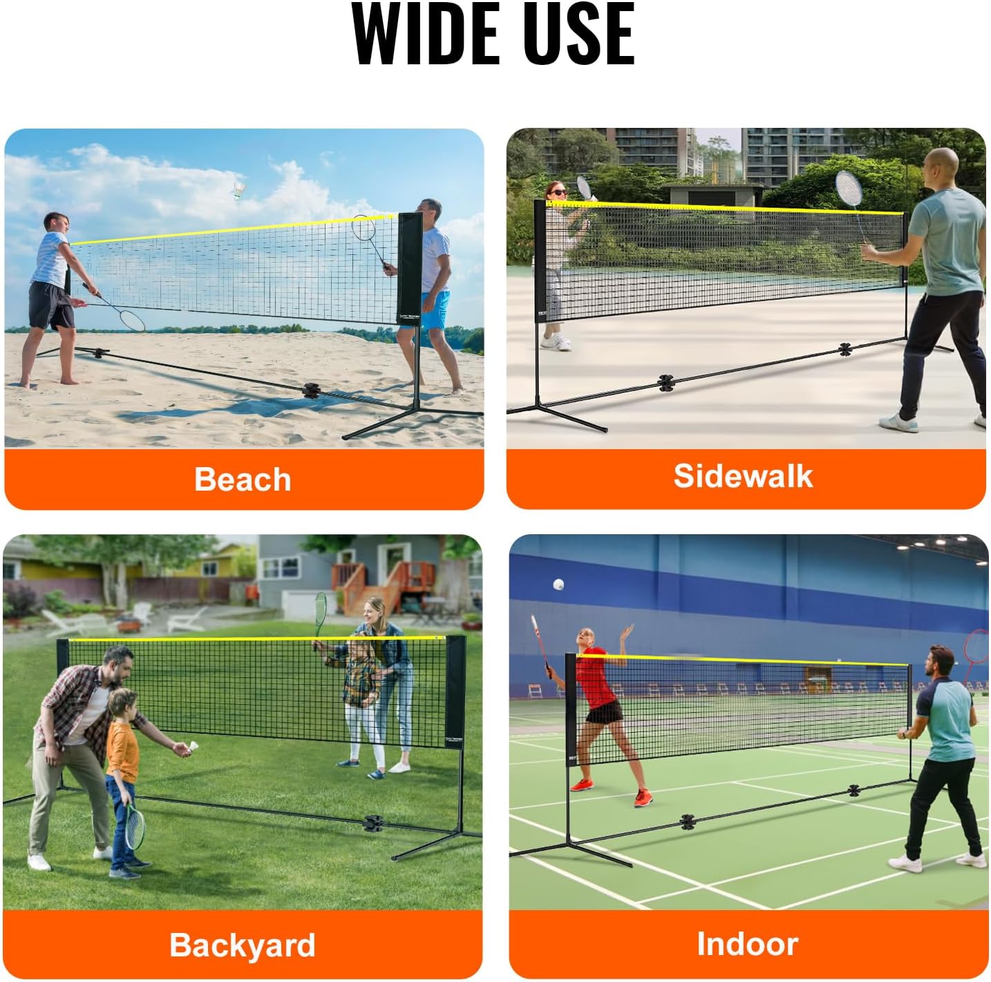 VEVOR Badminton Net, Height Adjustable Volleyball Net, Wide Foldable Pickleball Net, Portable Easy Setup Tennis Net Set with Poles, Stand and Carry Bag, for Kids Backyard Game Indoor Outdoor Use - Image 6