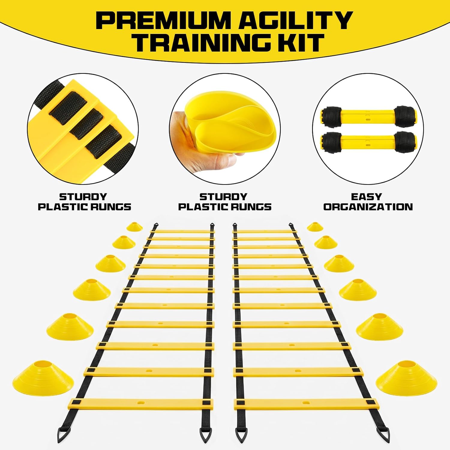 2 Pack 20ft Agility Ladder Set, 40ft Total Adjustable Speed Ladder with 12 Cones, 8 Stakes, 1 Carry Bag - Parallel Footwork Drills Gear for Football Soccer Basketball Training Equipment - Image 5