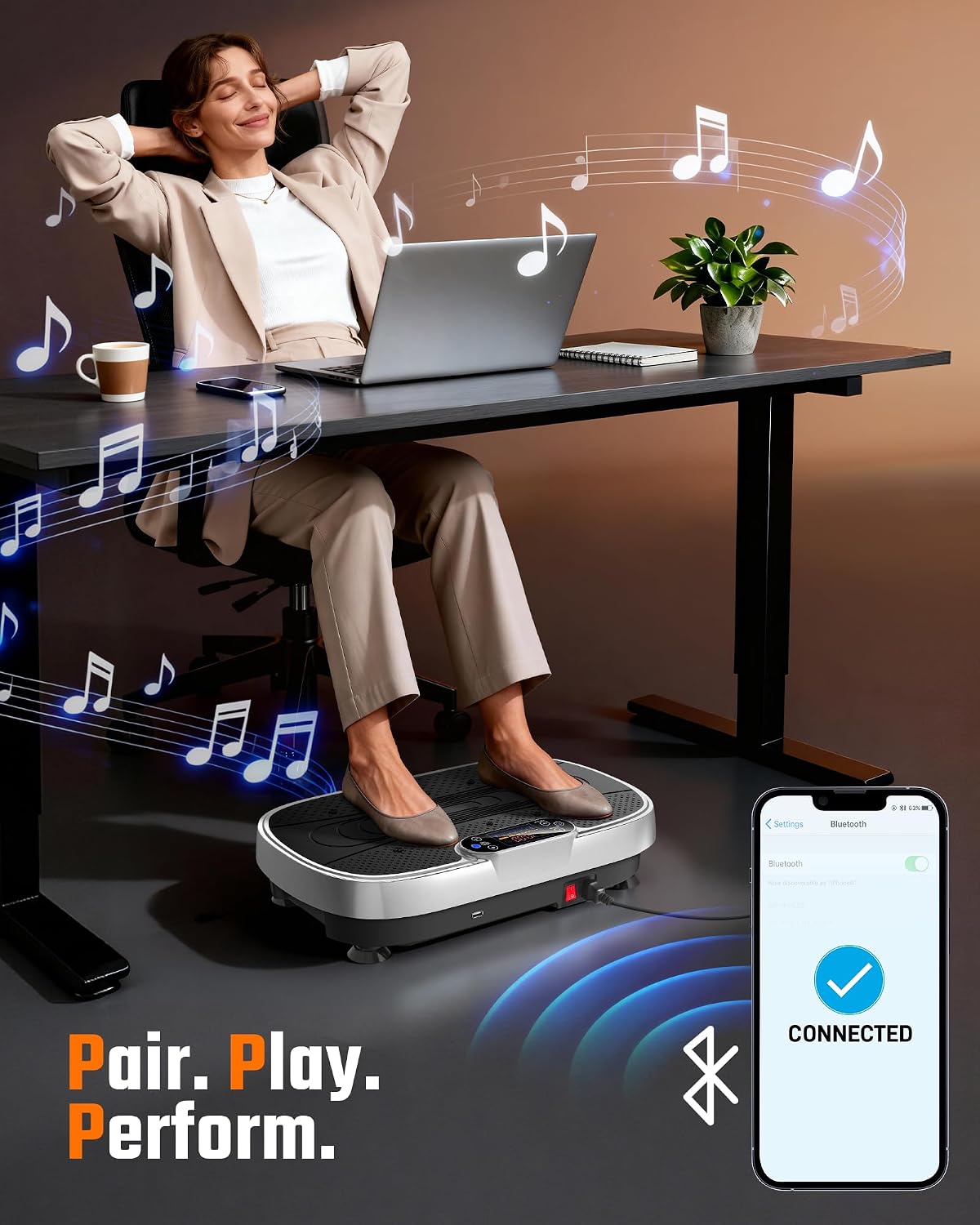Renoj Vibration Plate Exercise Machine, 3D Whole Body Vibration Platform for Lymphatic Drainage and Muscle Recovery, 455-lb Capacity Fitness Machine with Bluetooth Speaker and LED Display for Home Gym - Image 6