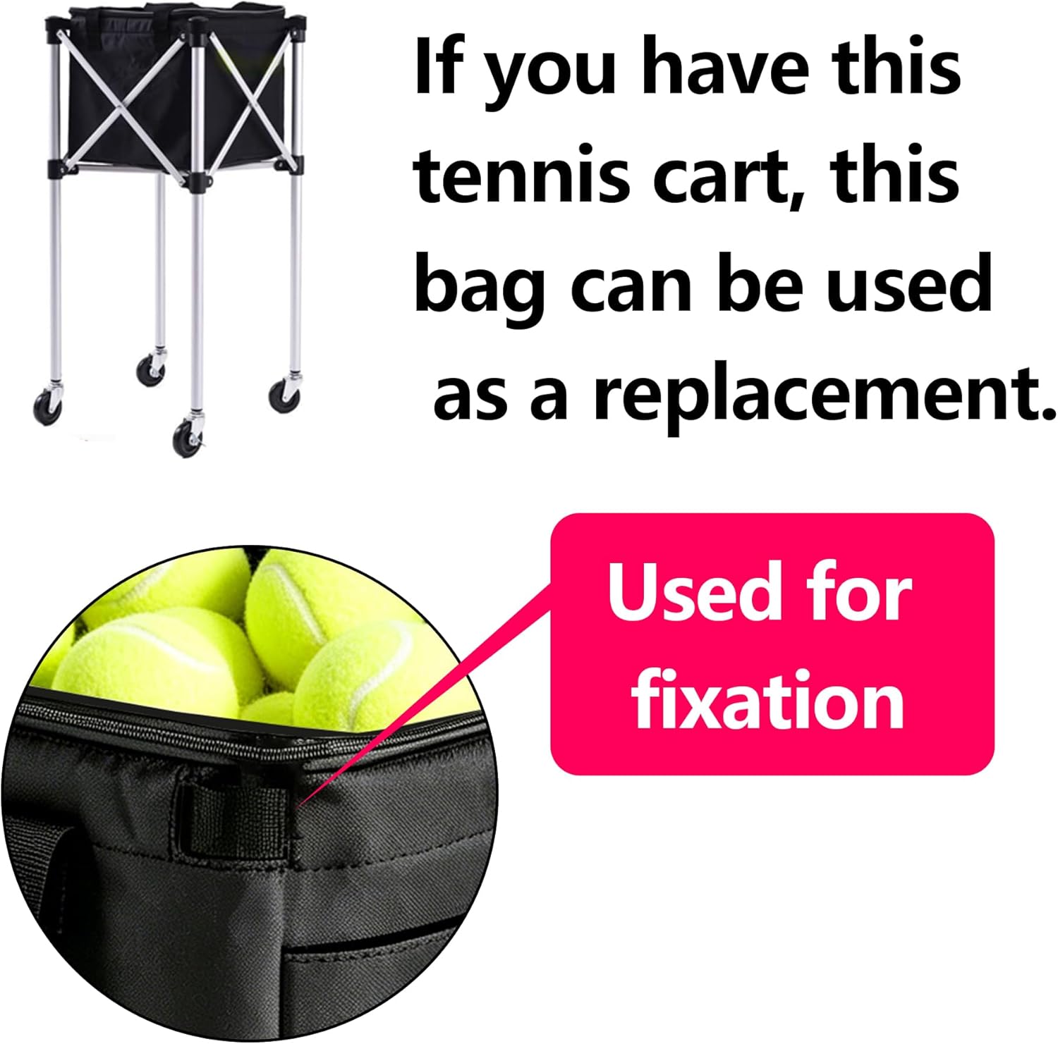 Tennis Ball Bag with Sturdy Bottom, tennis ball,Pickleball, Baseball, Lacrosse & Table Tennis, Teaching, Ball Picking & Organizing (Holds 150 Tennis Balls or 100 Pickleballs) - Image 9