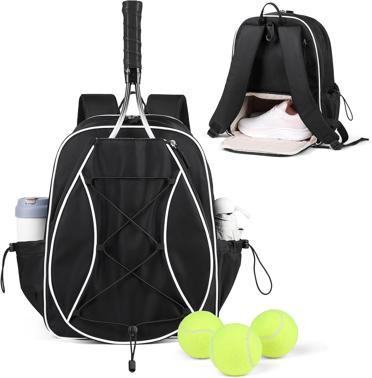 Marvolia Tennis Bags for Women Men, Tennis Backpack Holds 2 Rackets with Ventilated Shoe Compartment & Wet Pocket, Tennis Racket Bag Backpack for Pickleball Tennis Badminton